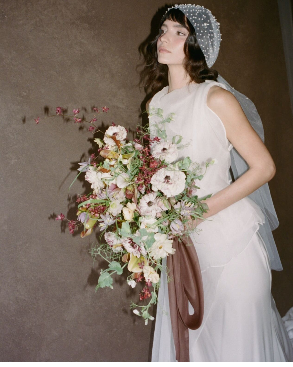 Silk & Willow Mocha silk ribbon on a bridal bouquet by Siren Floral Co. and Flowers by Karis