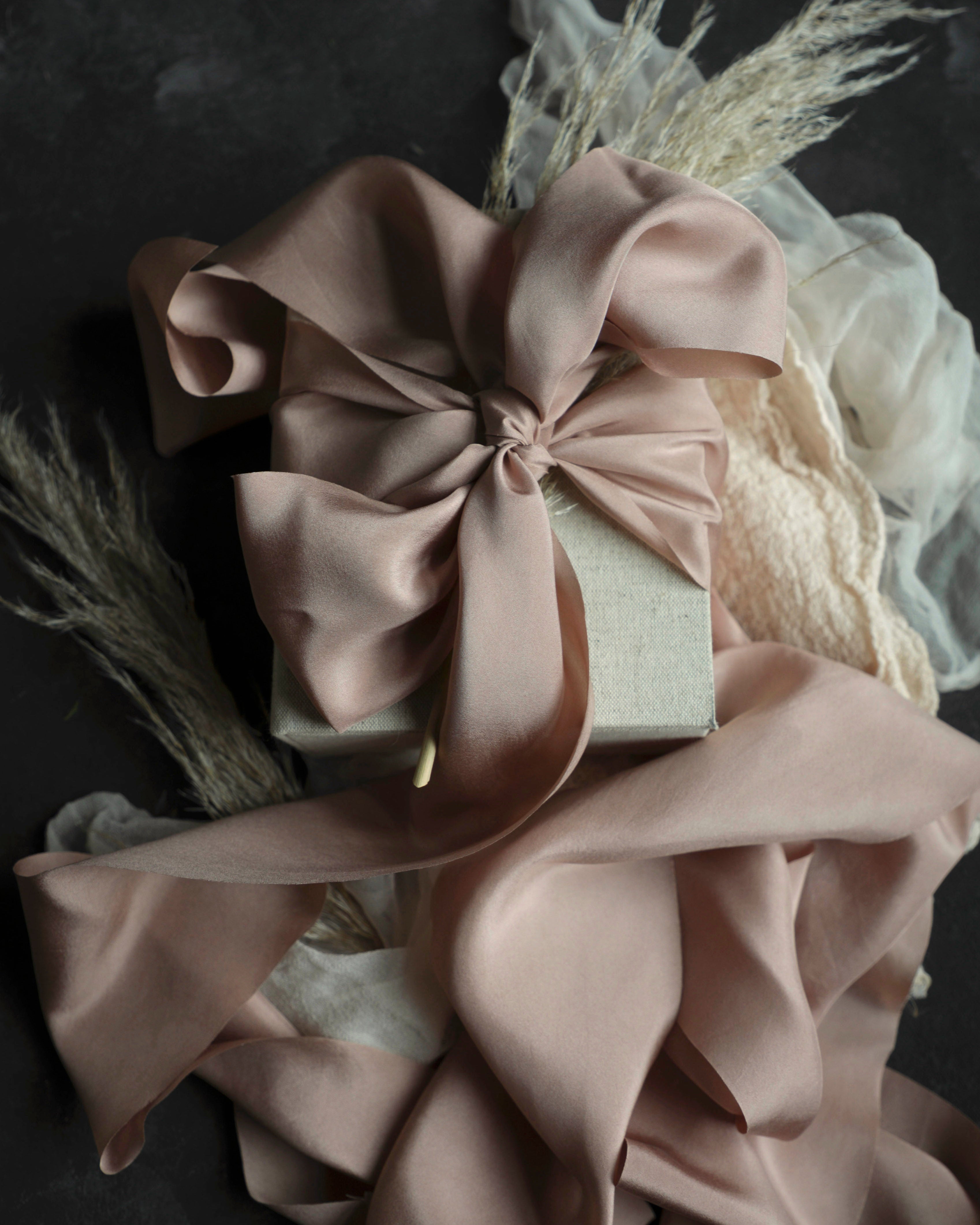 wedding gift. gift wrapping with silk ribbon, luxury gift wrapping