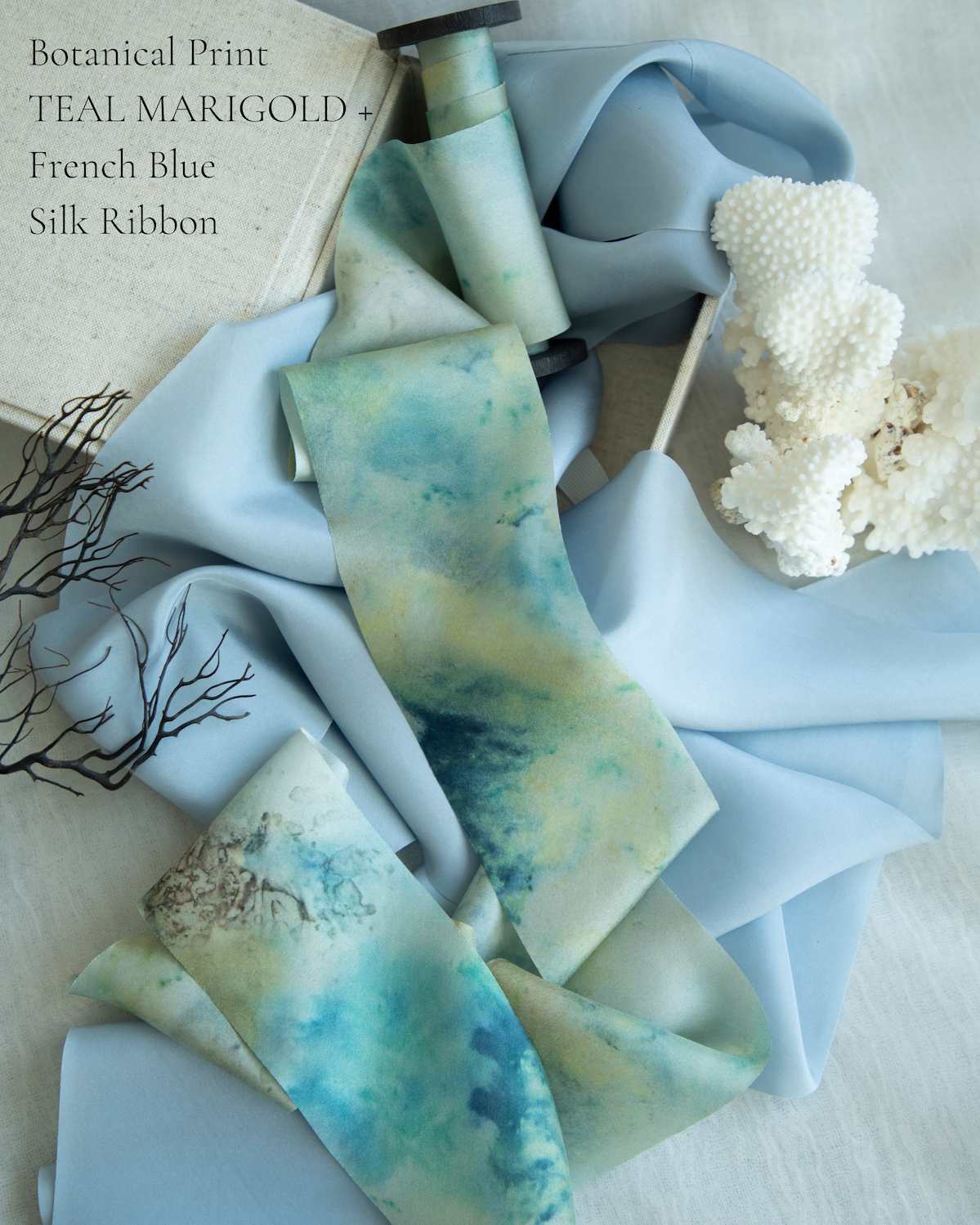Eco-friendly silk ribbons with nature-inspired patterns, perfect for unique gift wrapping and tying market bouquets, crafted from sustainable materials