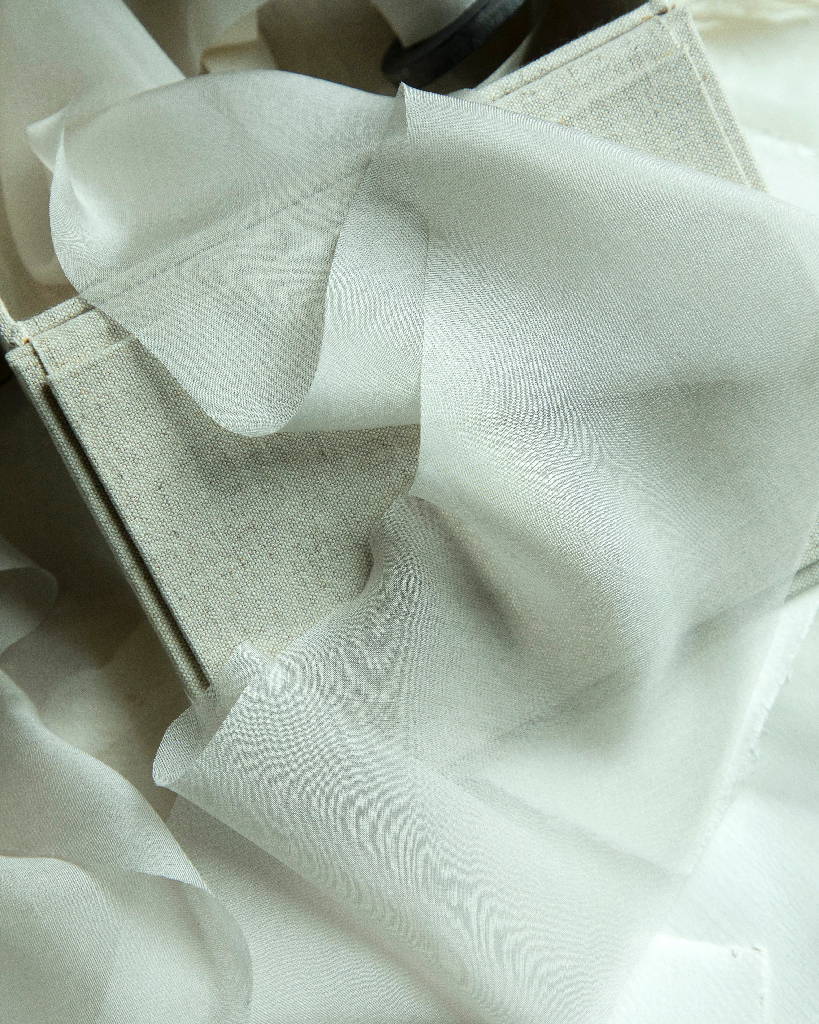 Close-up of white fabric with a textured surface