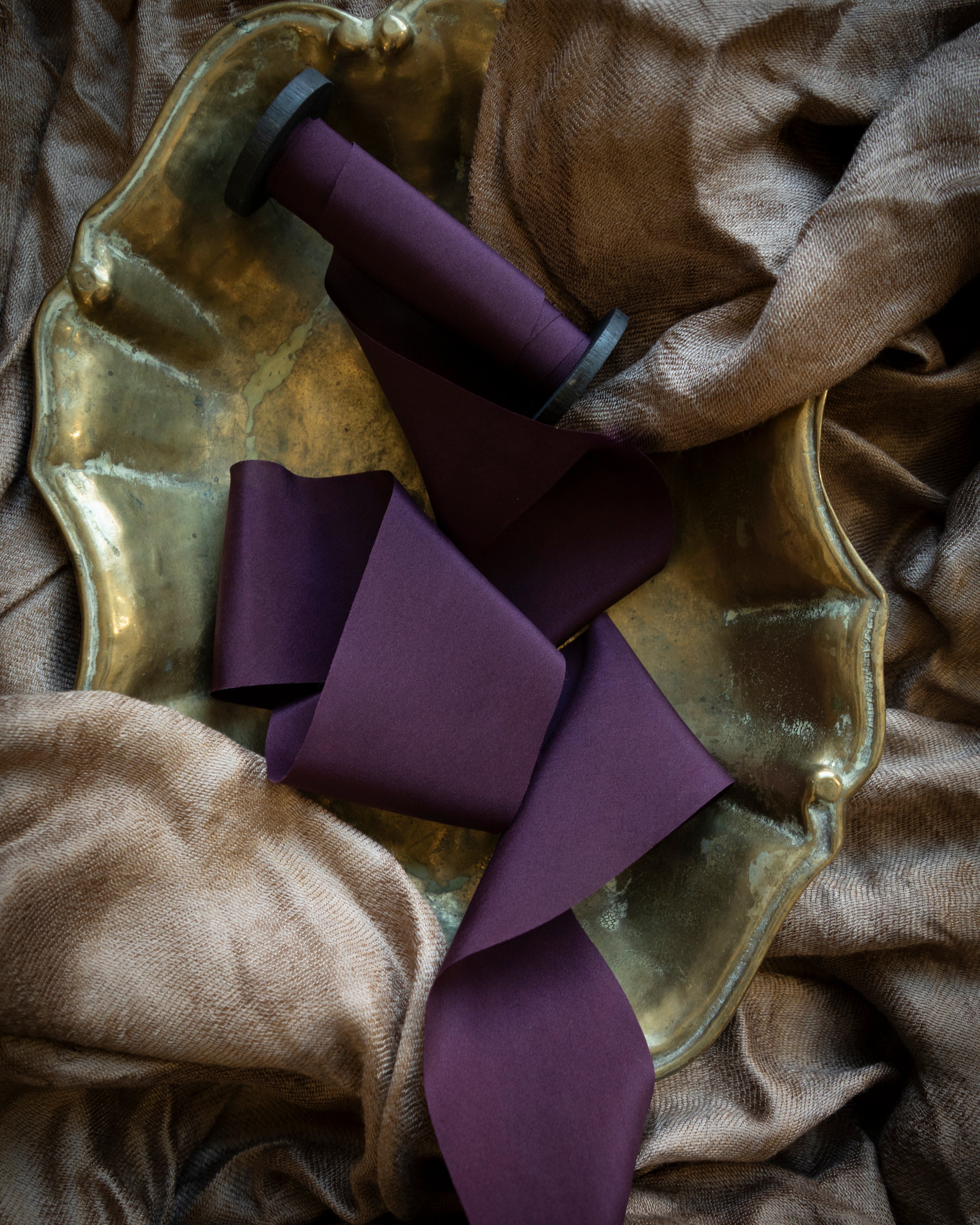premium silk ribbon eggplant purple silk ribbon.
