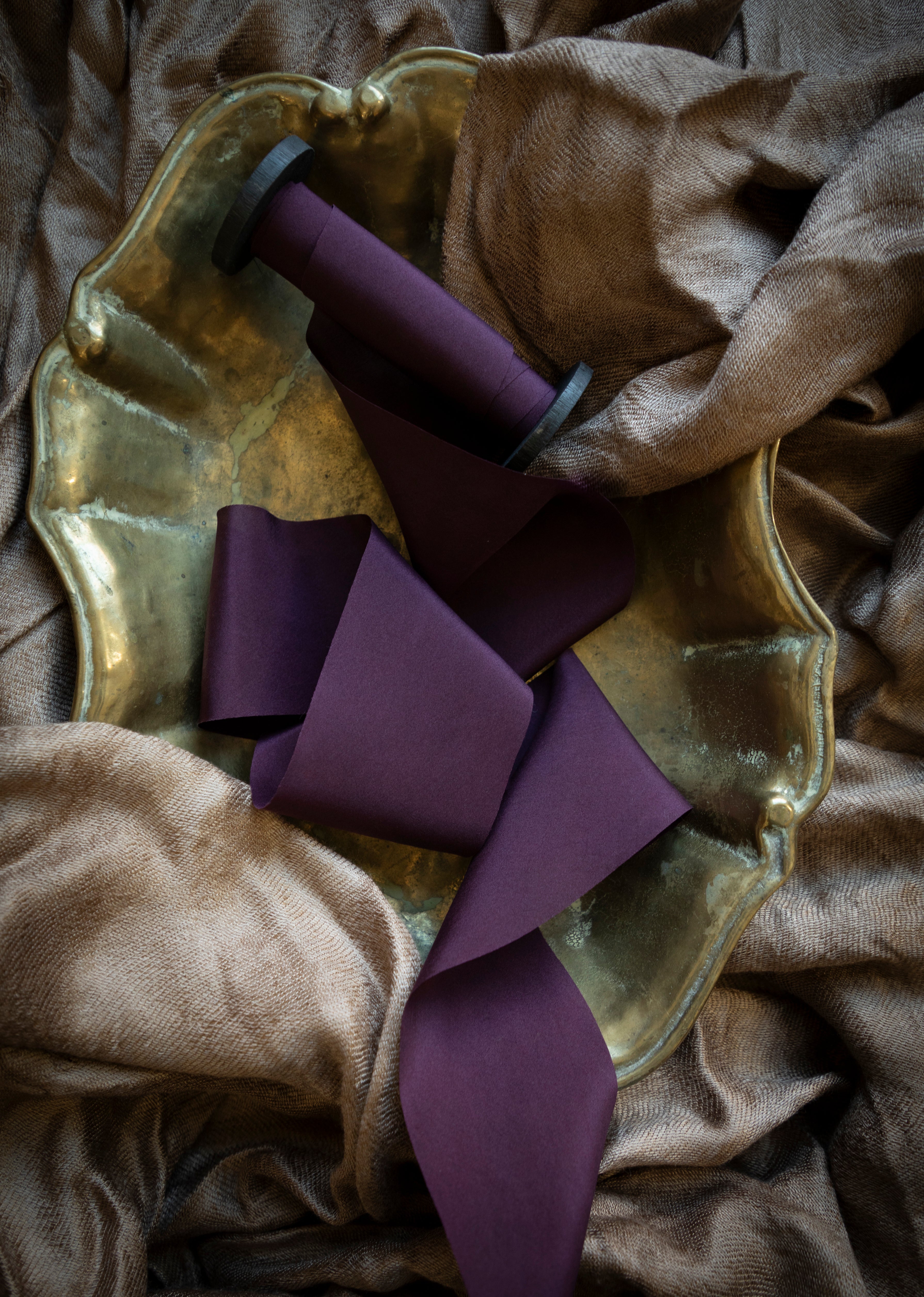 premium silk ribbon eggplant purple silk ribbon.