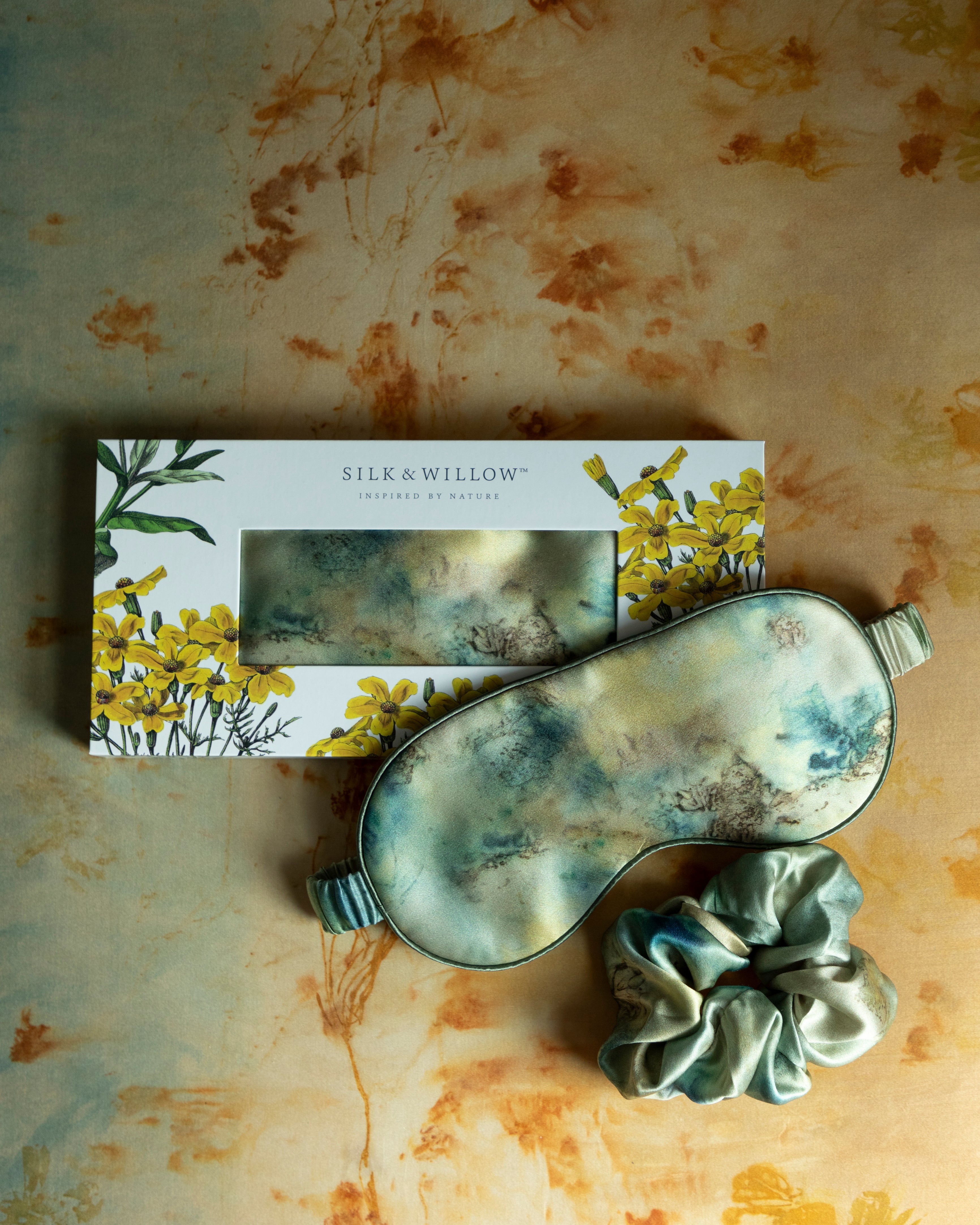 Eco-friendly gifts. Silk Sleep Eye Mask and Hair Scrunchie Set.