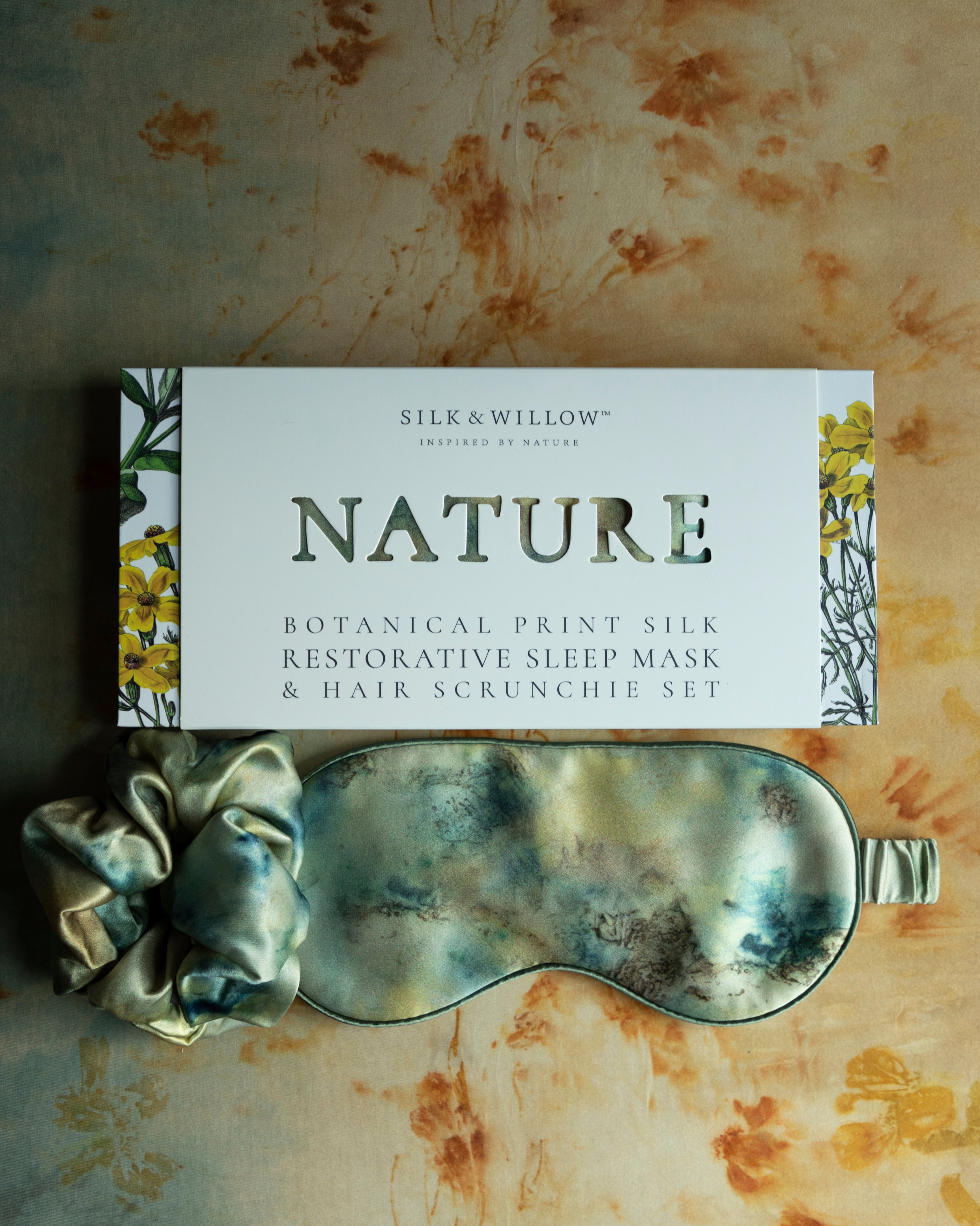 Nature inspired gifts Silk Sleep Eye mask and silk hair scrunchie set