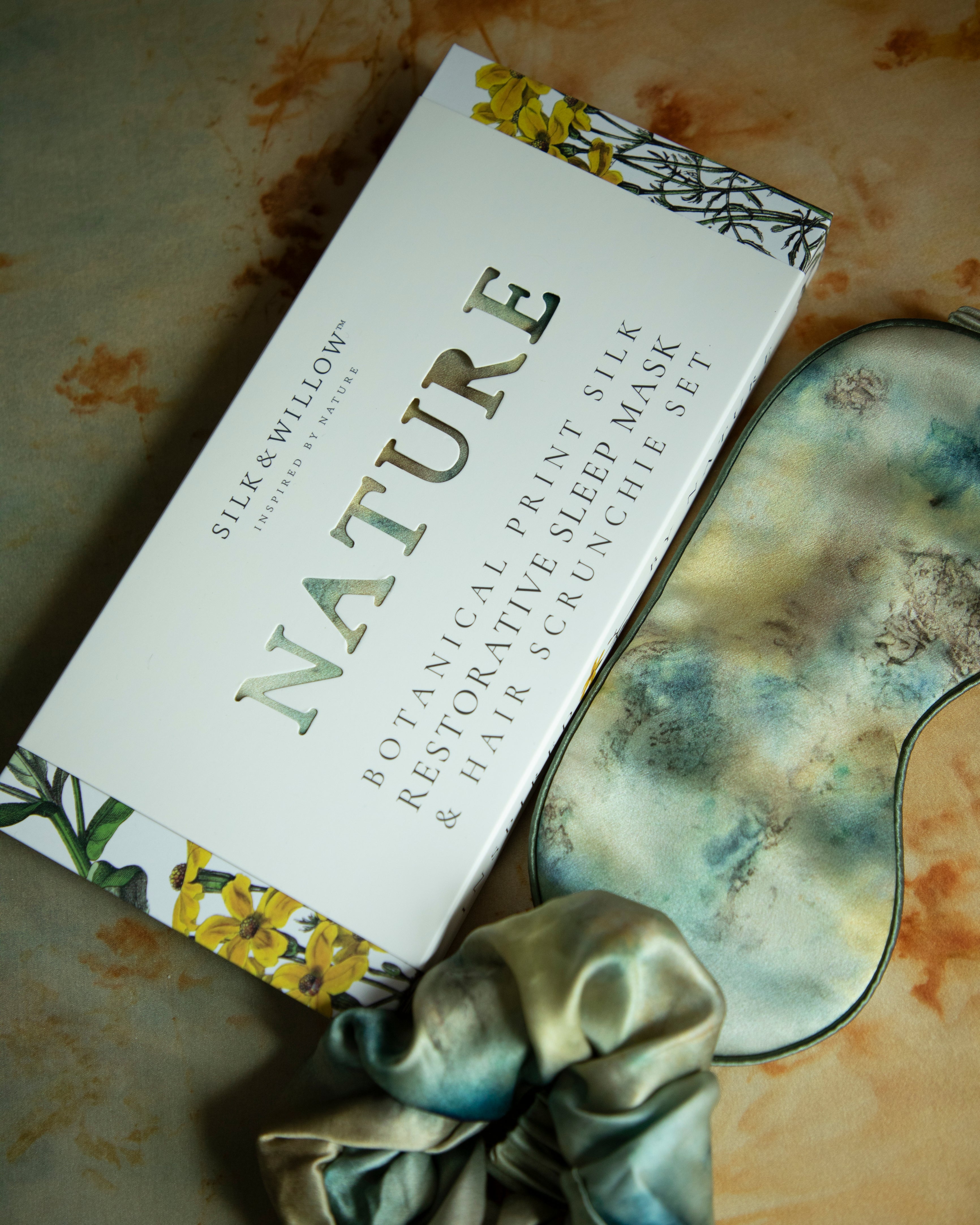 get a restorative sleep with silk sleep eye mask and hair scrunchie set