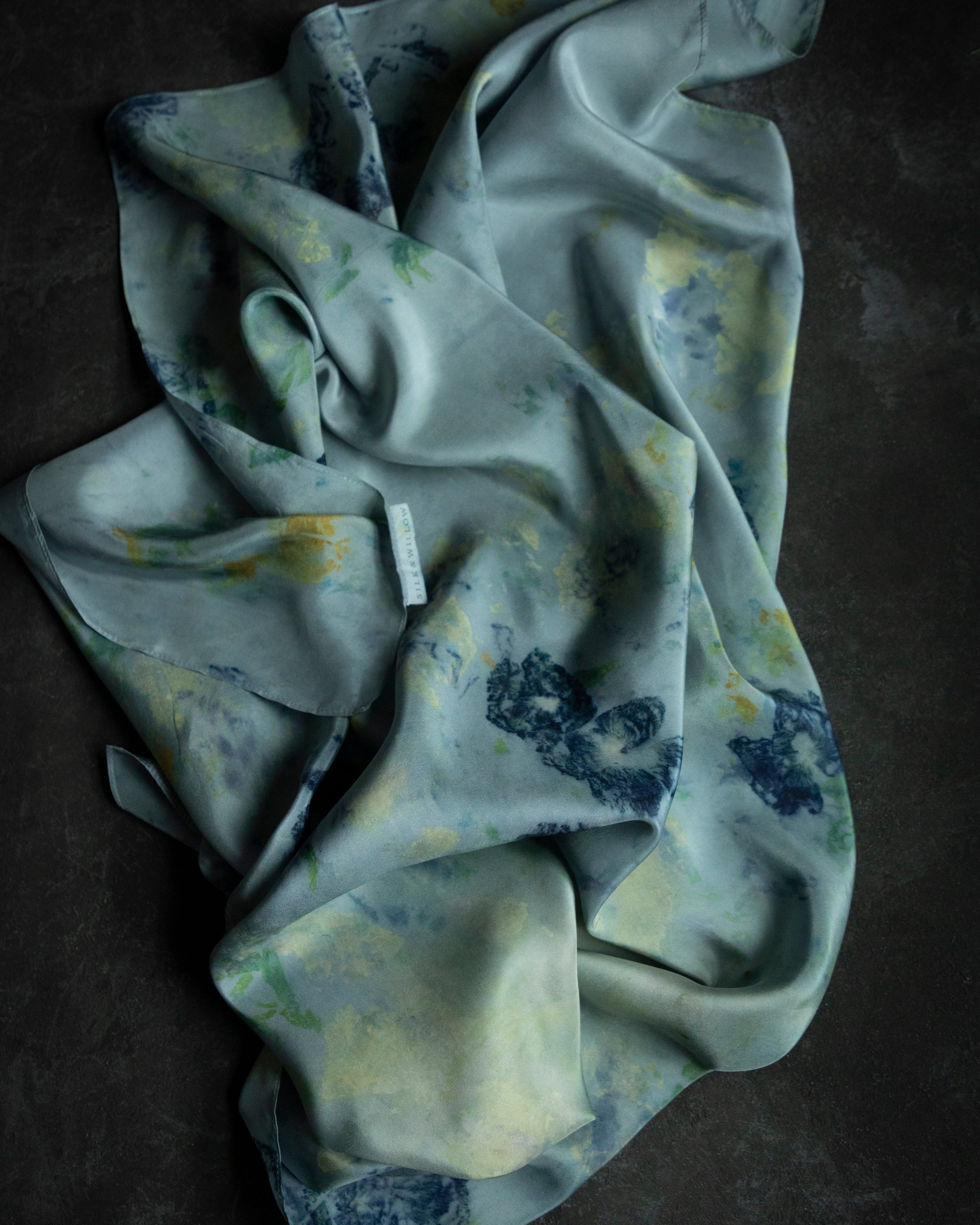 french blue eco-print designer silk scarf eco-friendly silk
