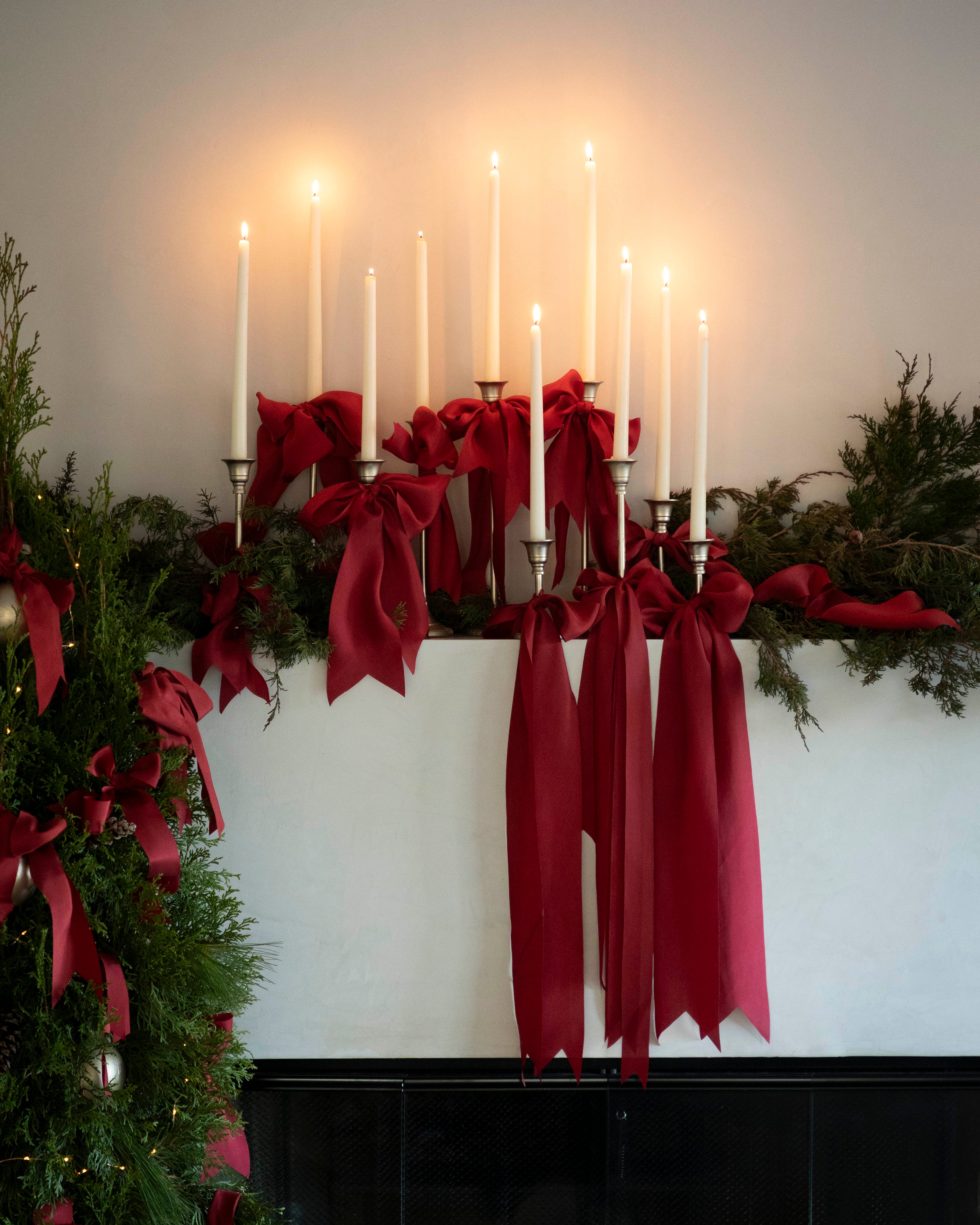 Christmas red silk ribbon holiday decor mantel decoration