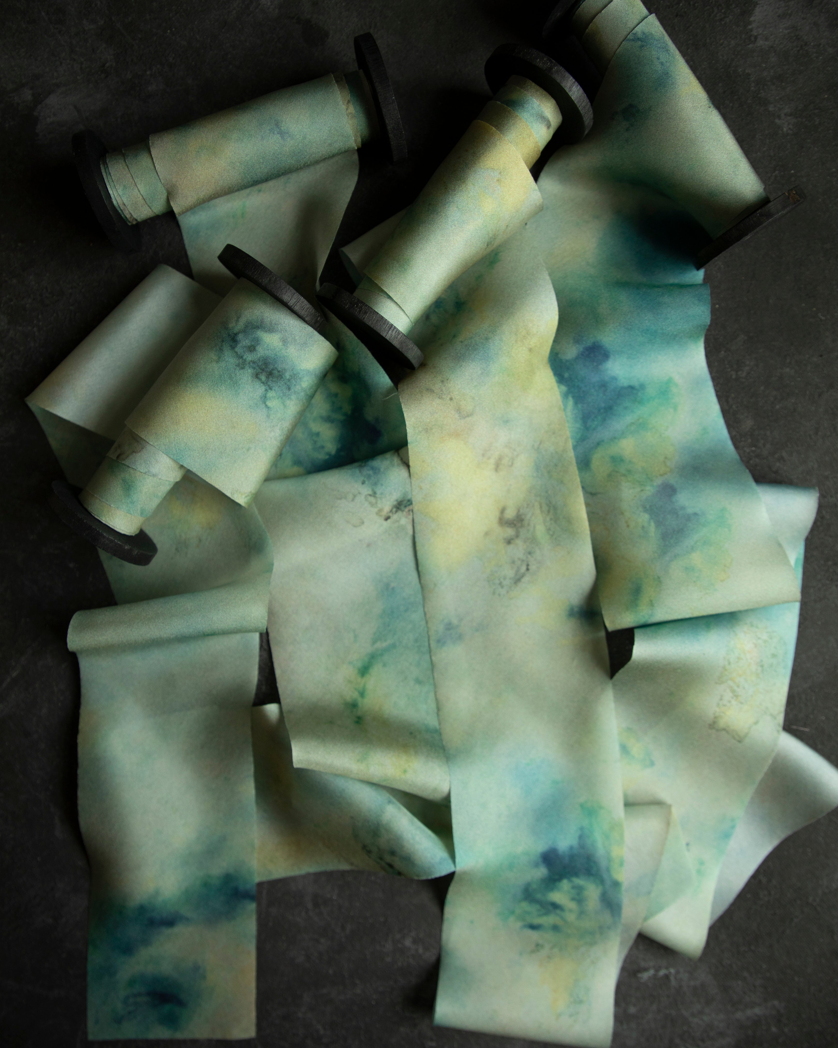 Eco-friendly silk ribbons with nature-inspired patterns, perfect for unique gift wrapping and tying market bouquets, crafted from sustainable materials