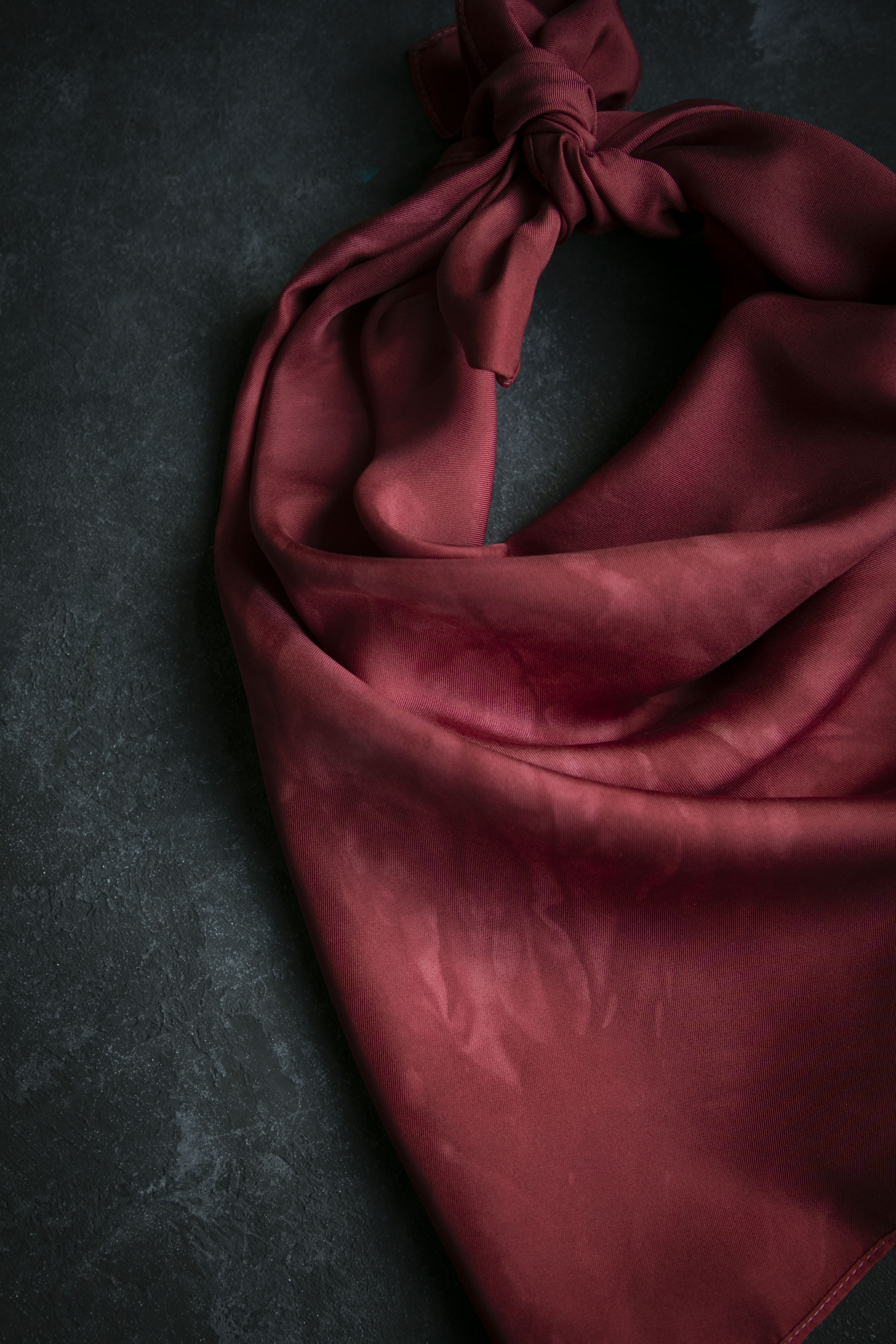 hand dyed botanical dyed silk scarf featuring a deep scarlet red hue for holiday gifting