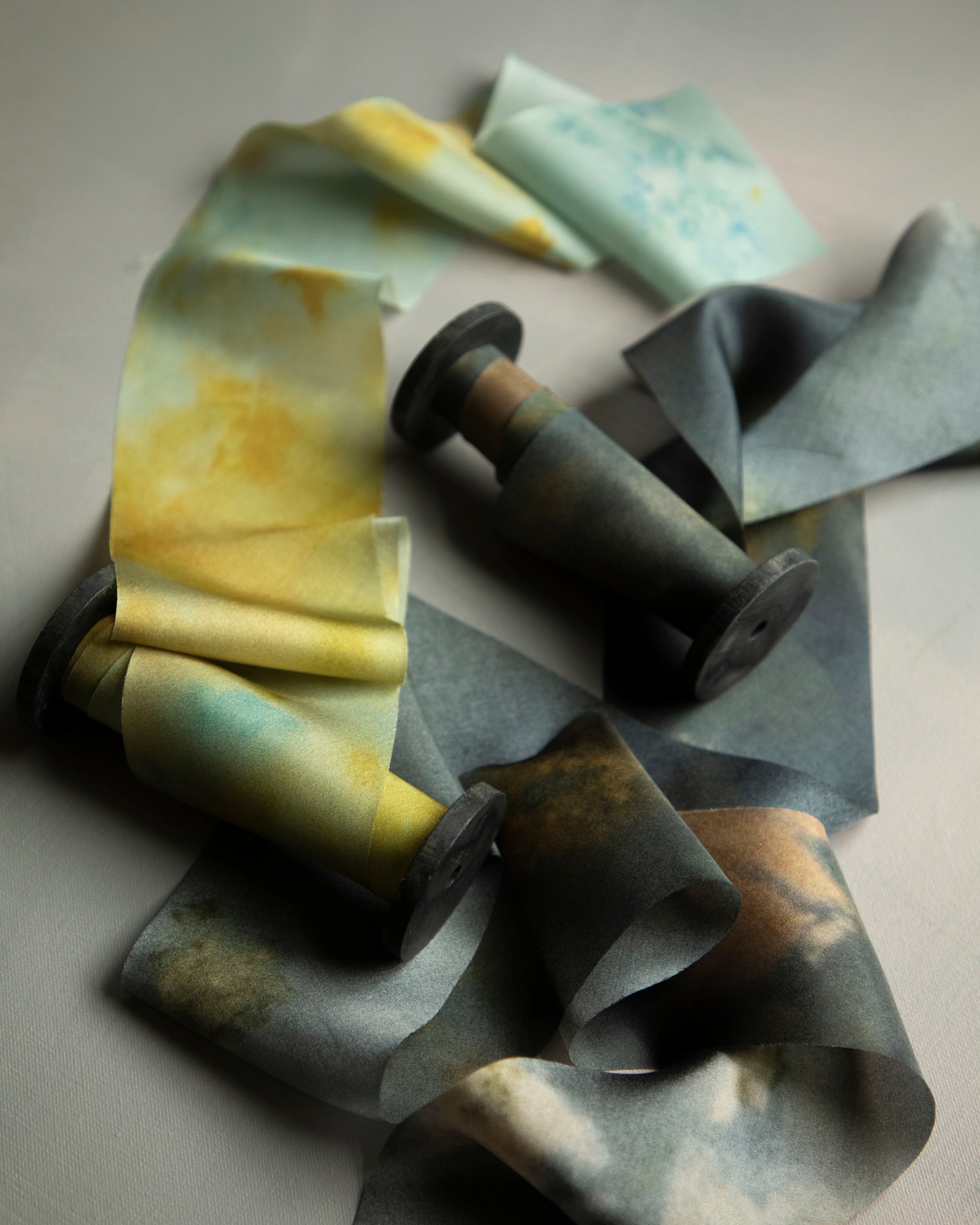 Eco-friendly silk ribbons with nature-inspired patterns, perfect for unique gift wrapping and tying market bouquets, crafted from sustainable materials