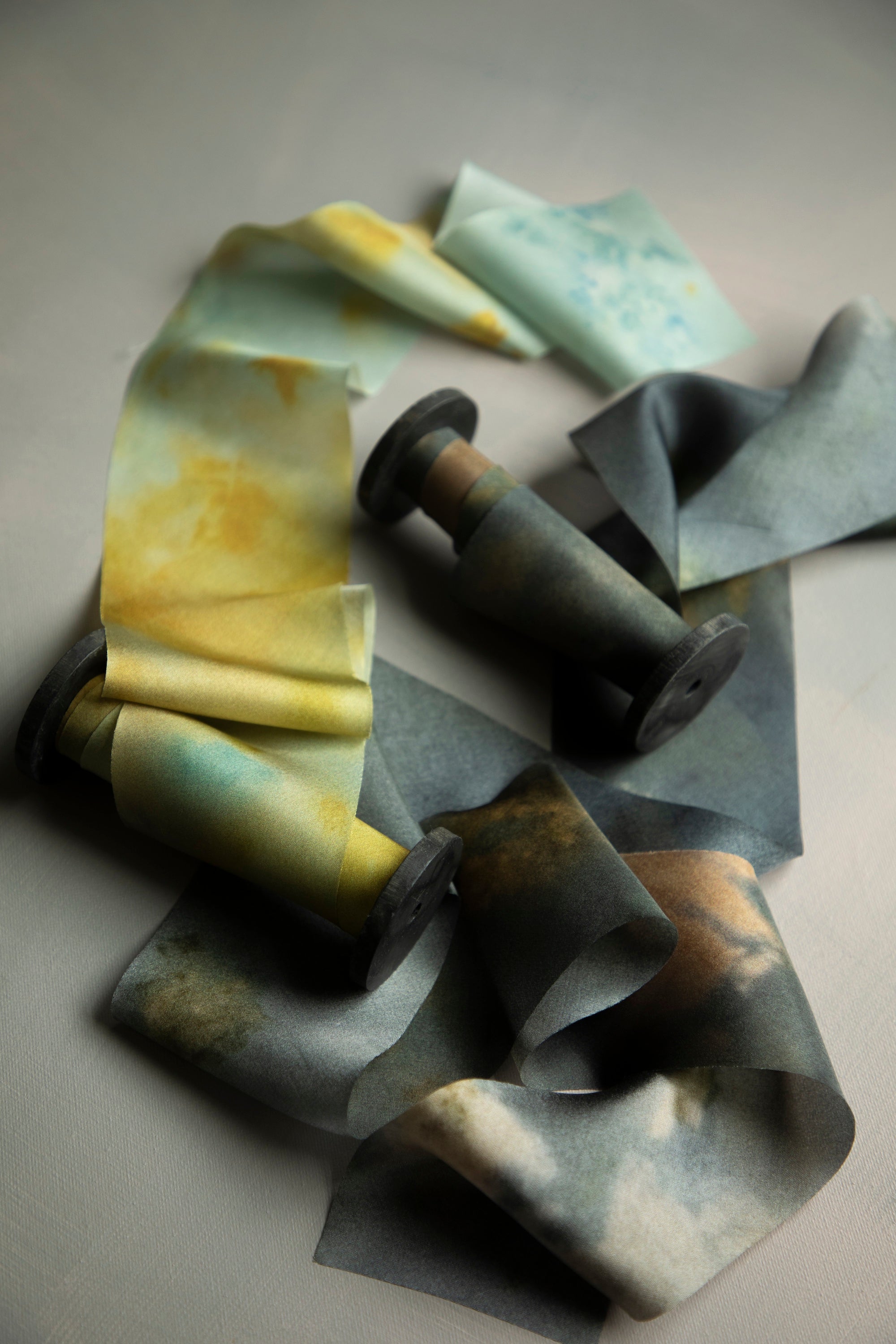 Eco-friendly silk ribbons with nature-inspired patterns, perfect for unique gift wrapping and tying market bouquets, crafted from sustainable materials