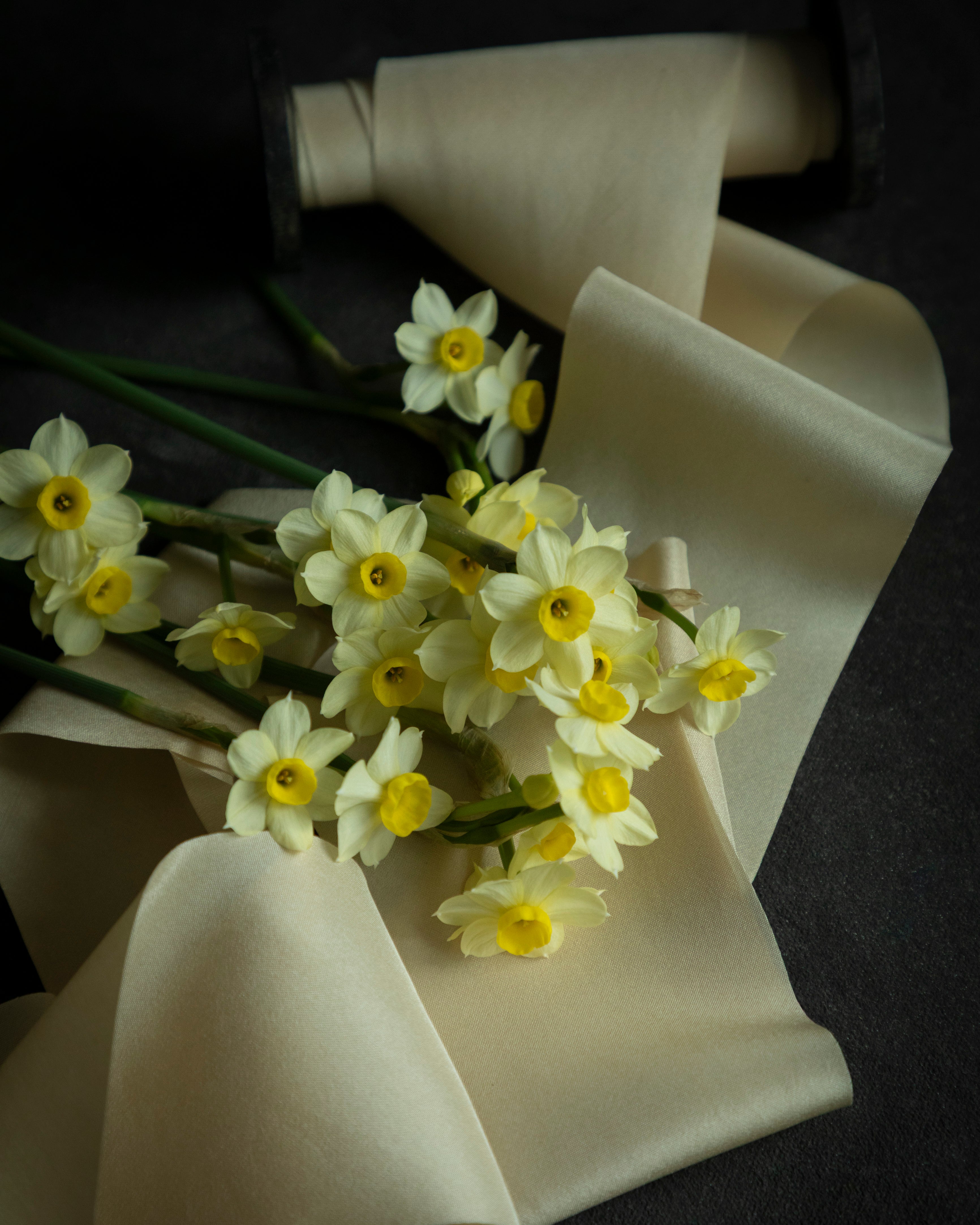 antique gold silk ribbon with daffidol flowers