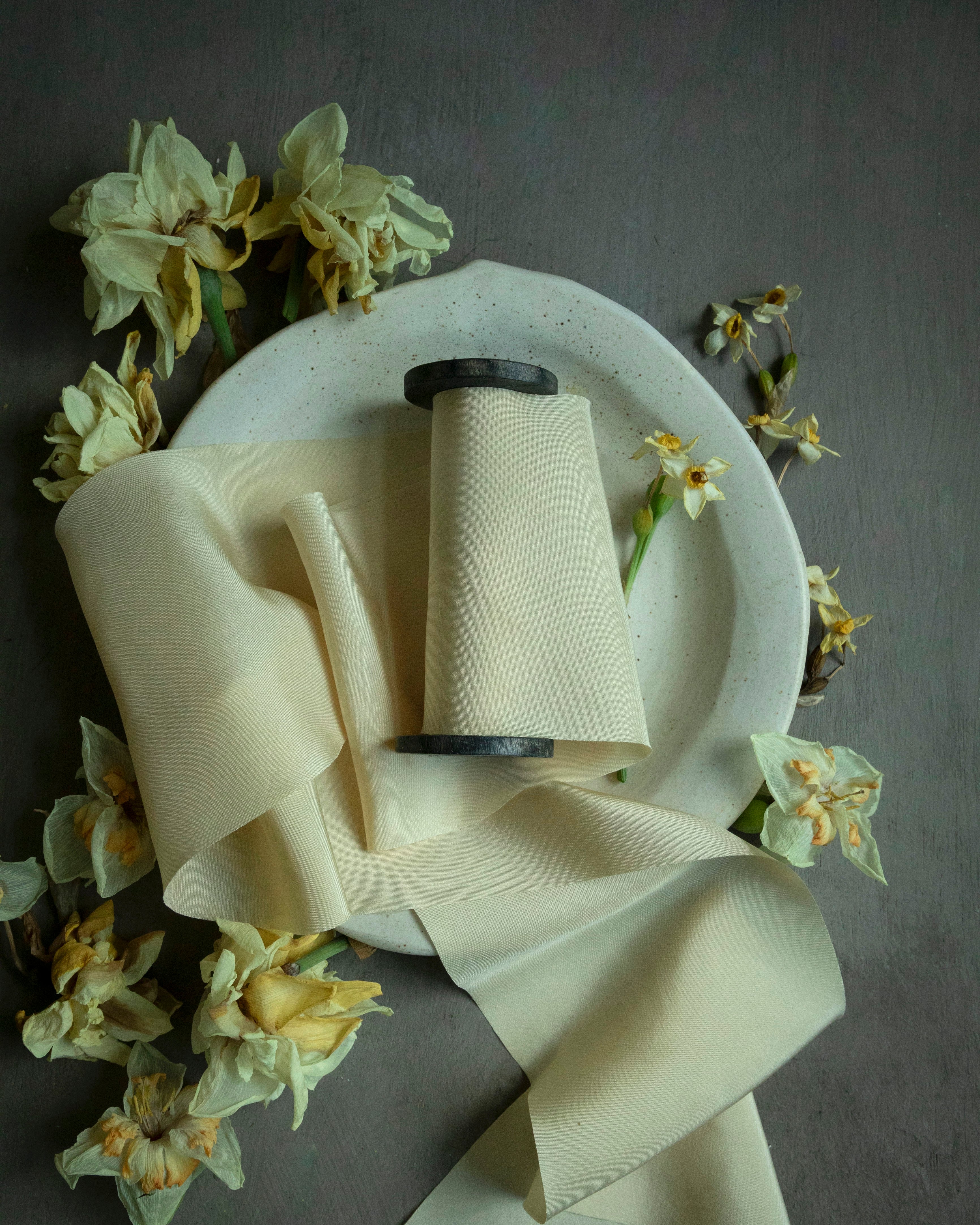gold silk ribbon for wedding flower bouquets. hand dyed silk ribbon