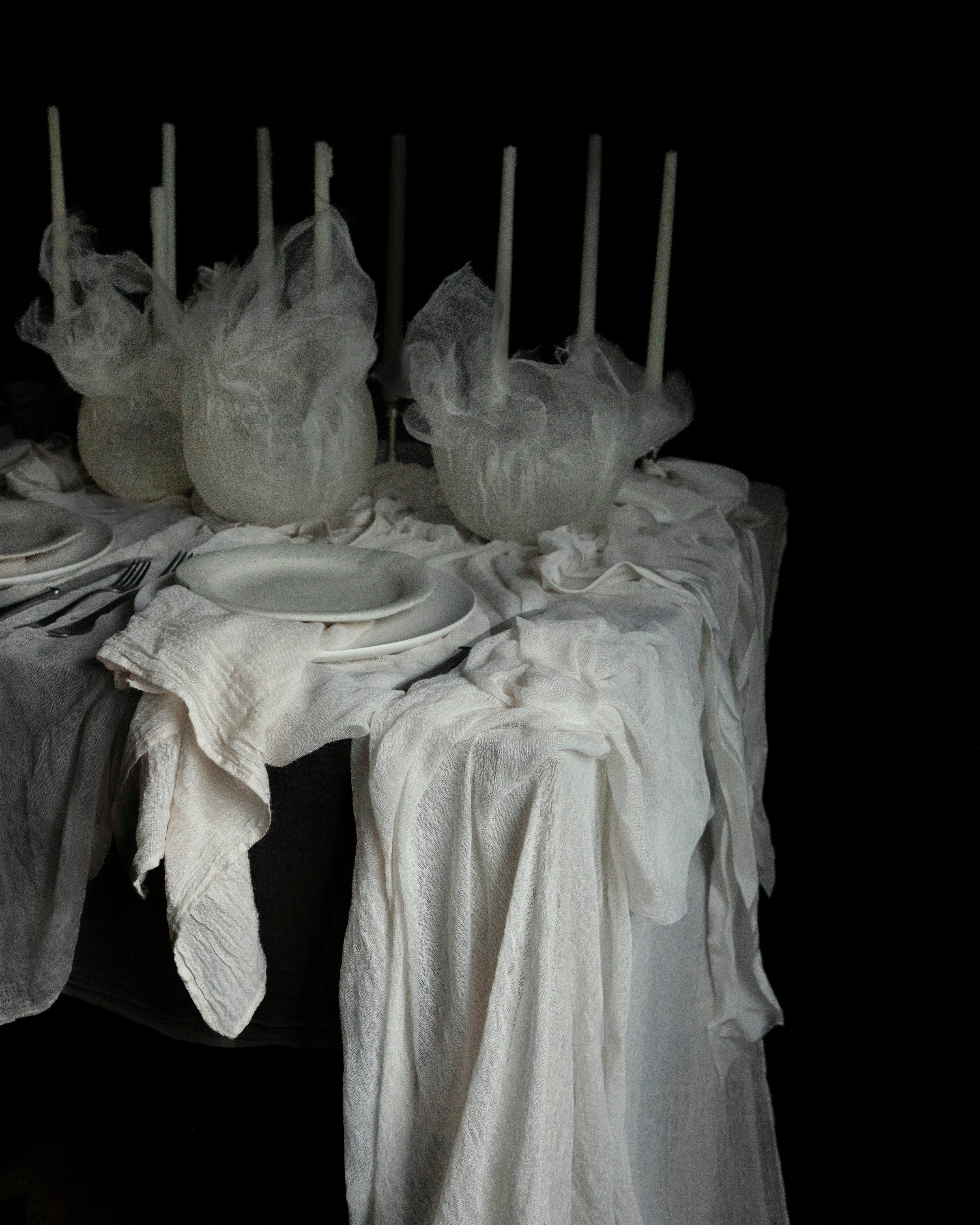 eco-friendly table decor, antique white handmade, natural dyed cotton napkins