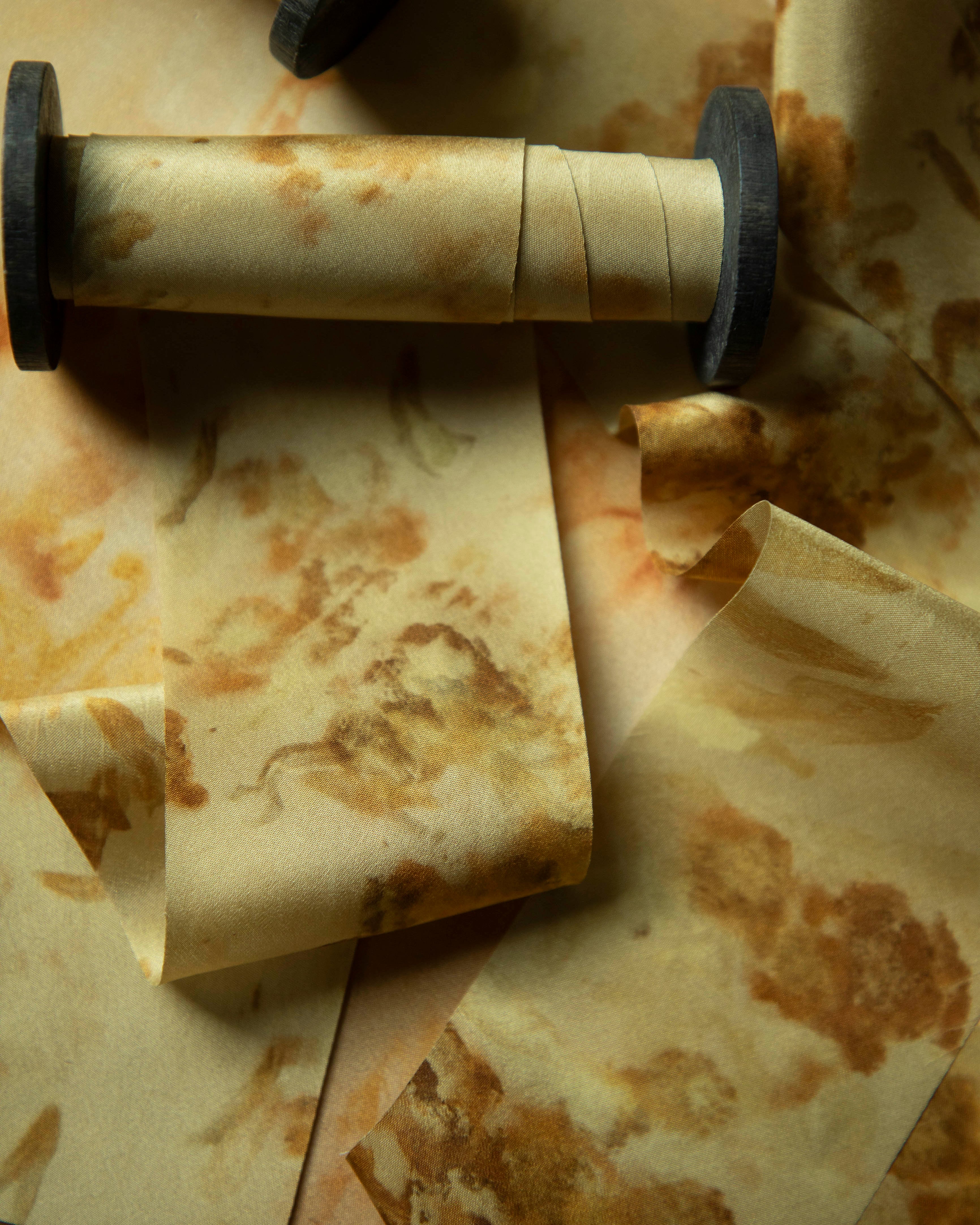 eco-print silk ribbon by silk & Willow. Gold silk ribbon