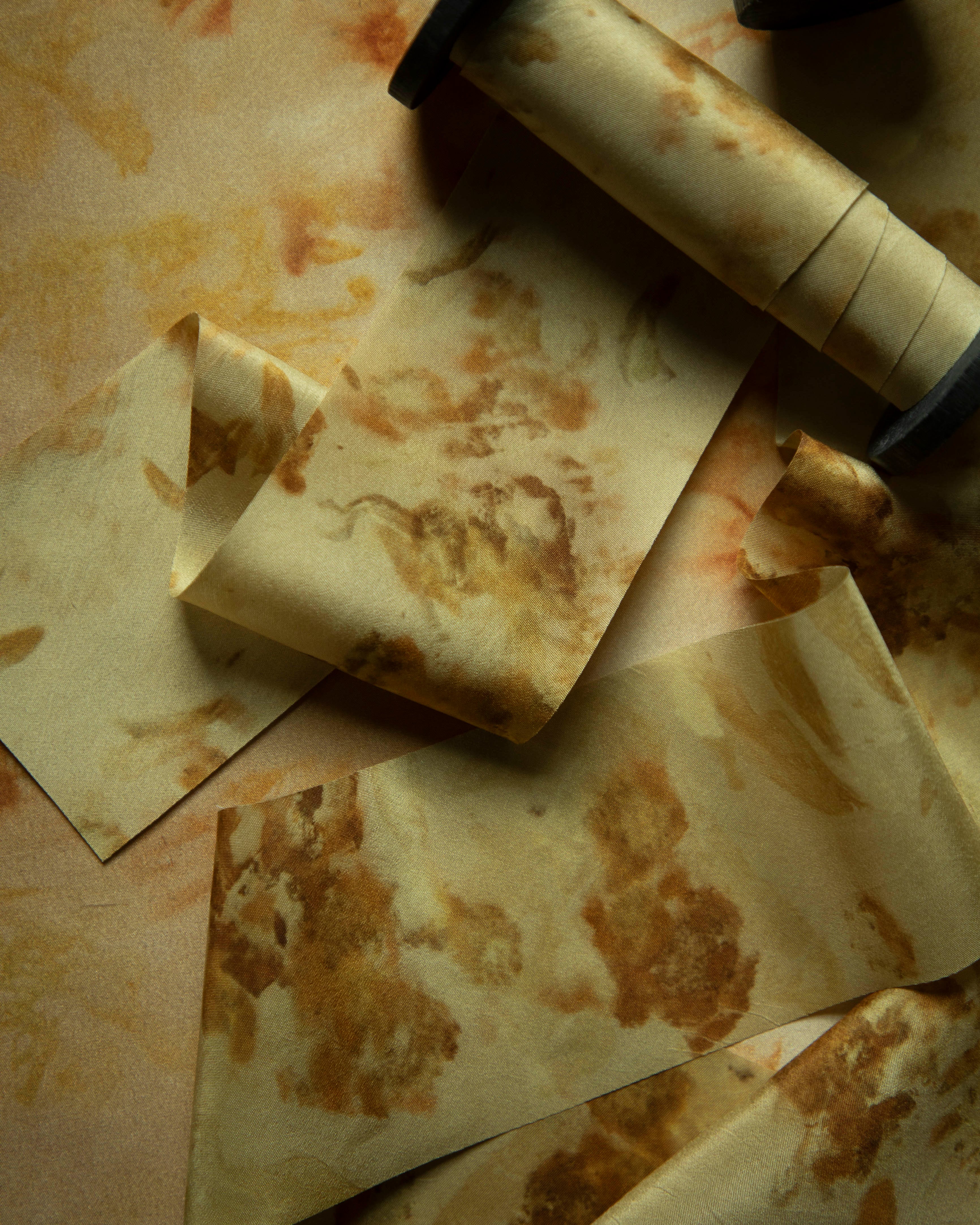 botanical print hand-dyed ribbon in gold and amber hues