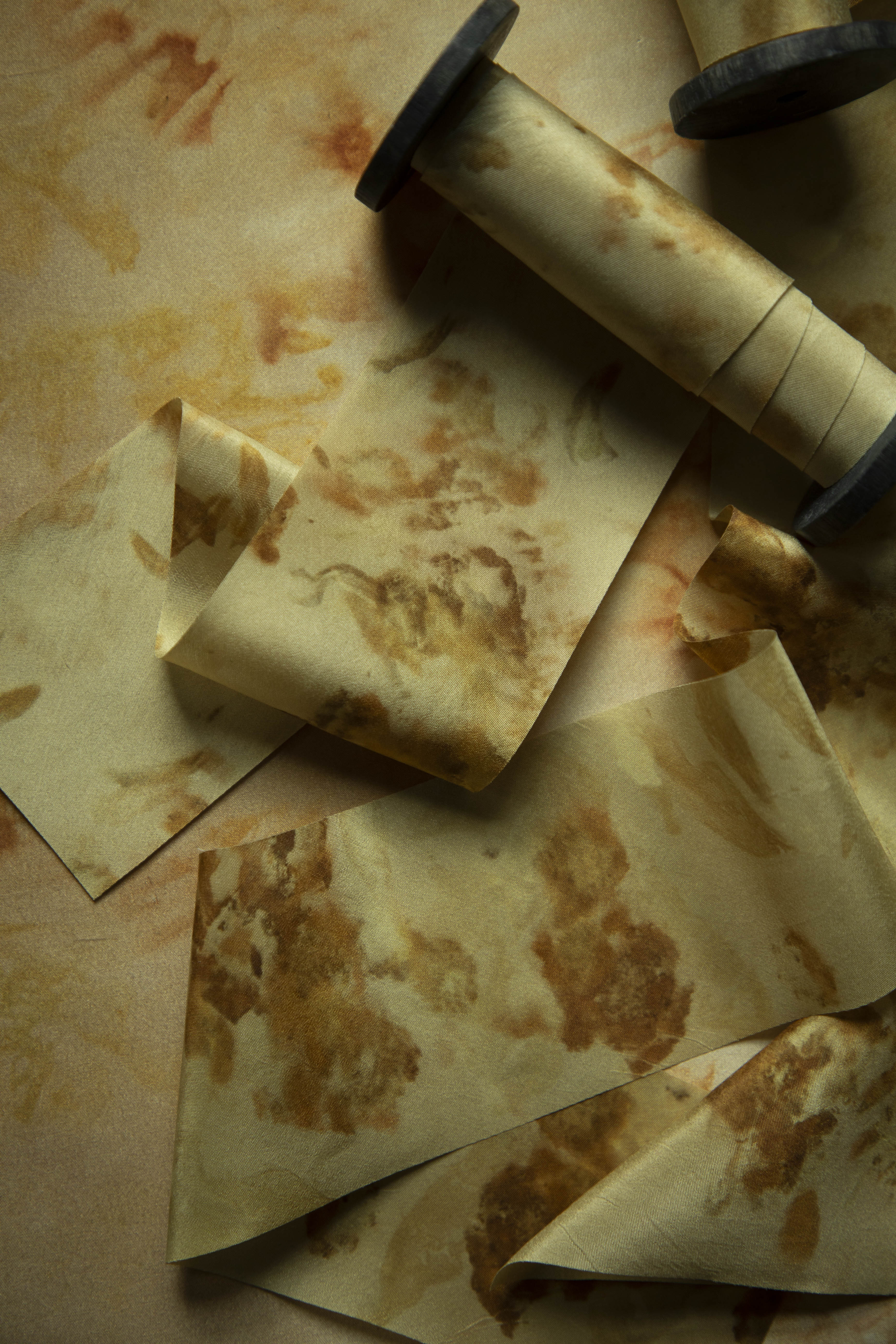 botanical print hand-dyed ribbon in gold and amber hues