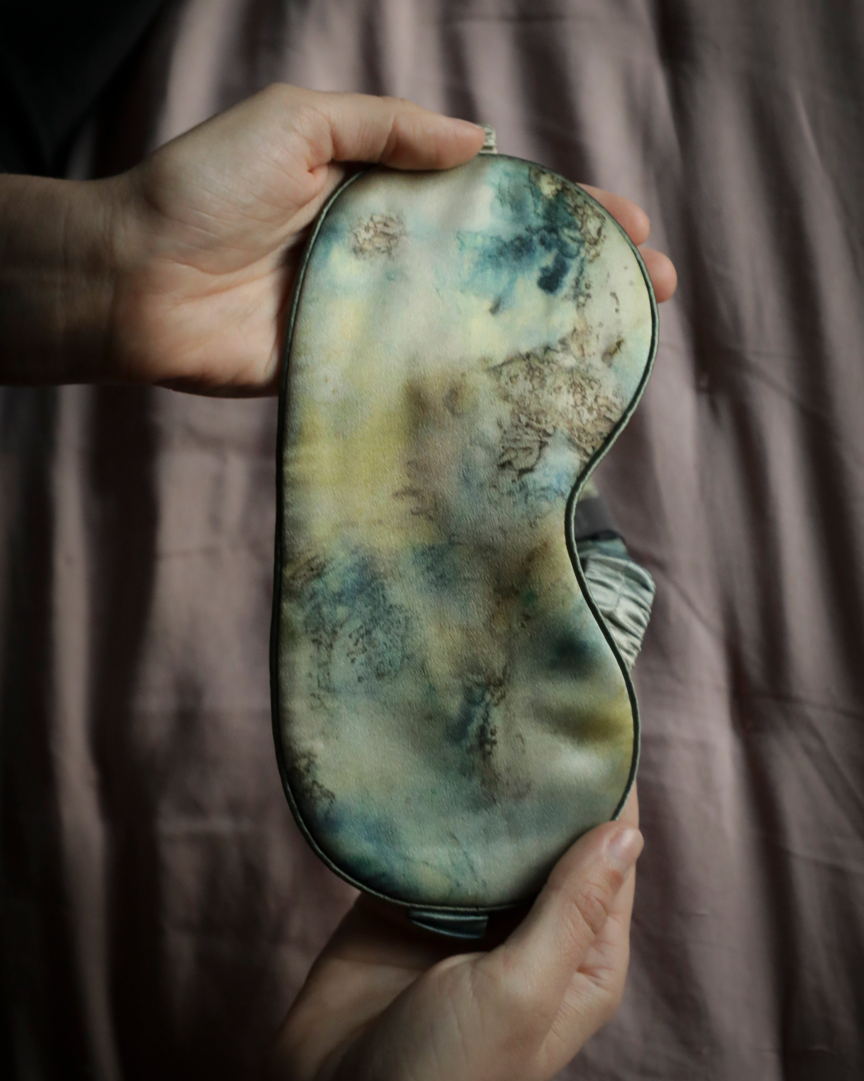 Silk sleep eye mask and hair scrunchie set. Unique nature inspired patterns. Eco-friendly silk sleep mask