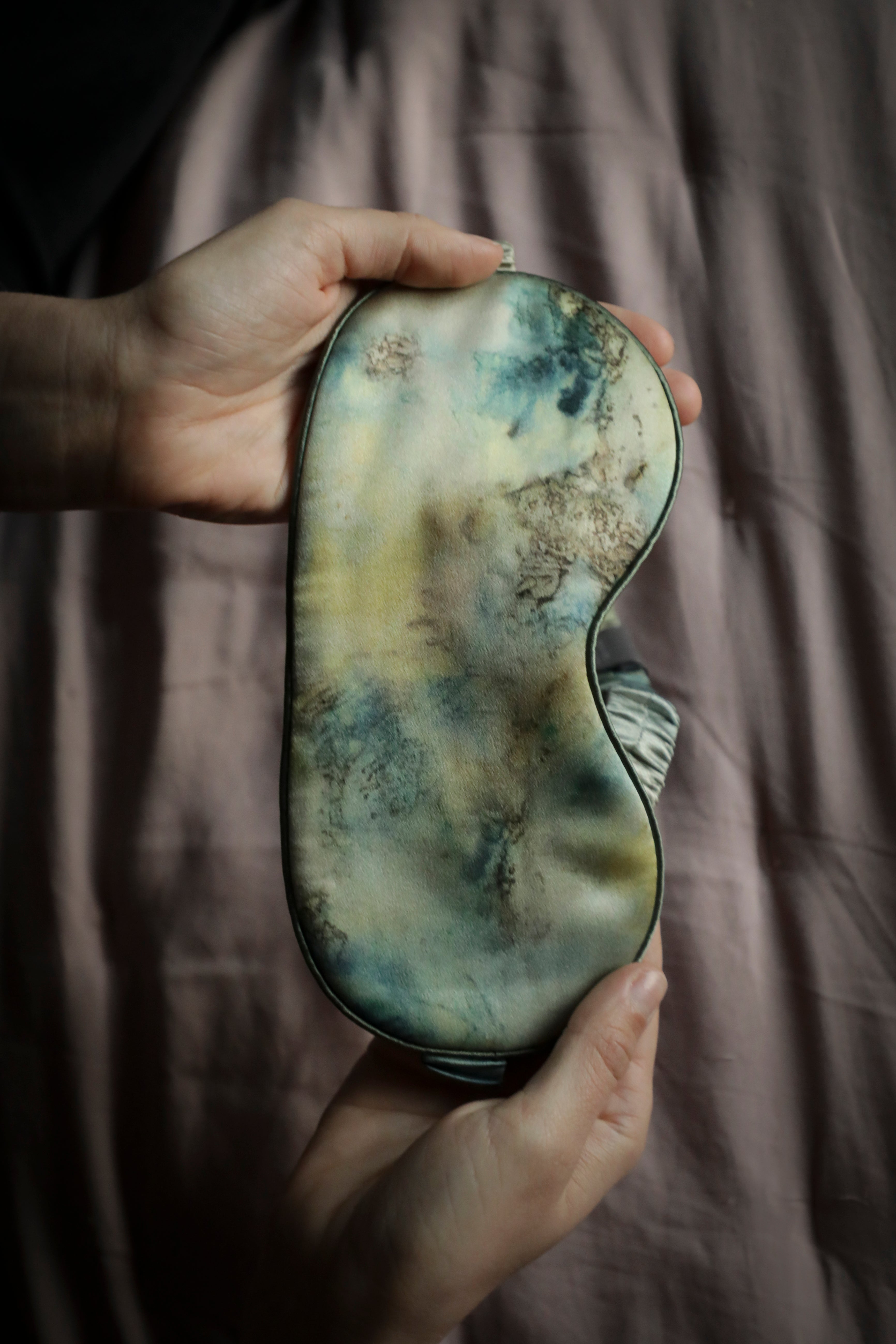 Silk sleep eye mask and hair scrunchie set. Unique nature inspired patterns. Eco-friendly silk sleep mask