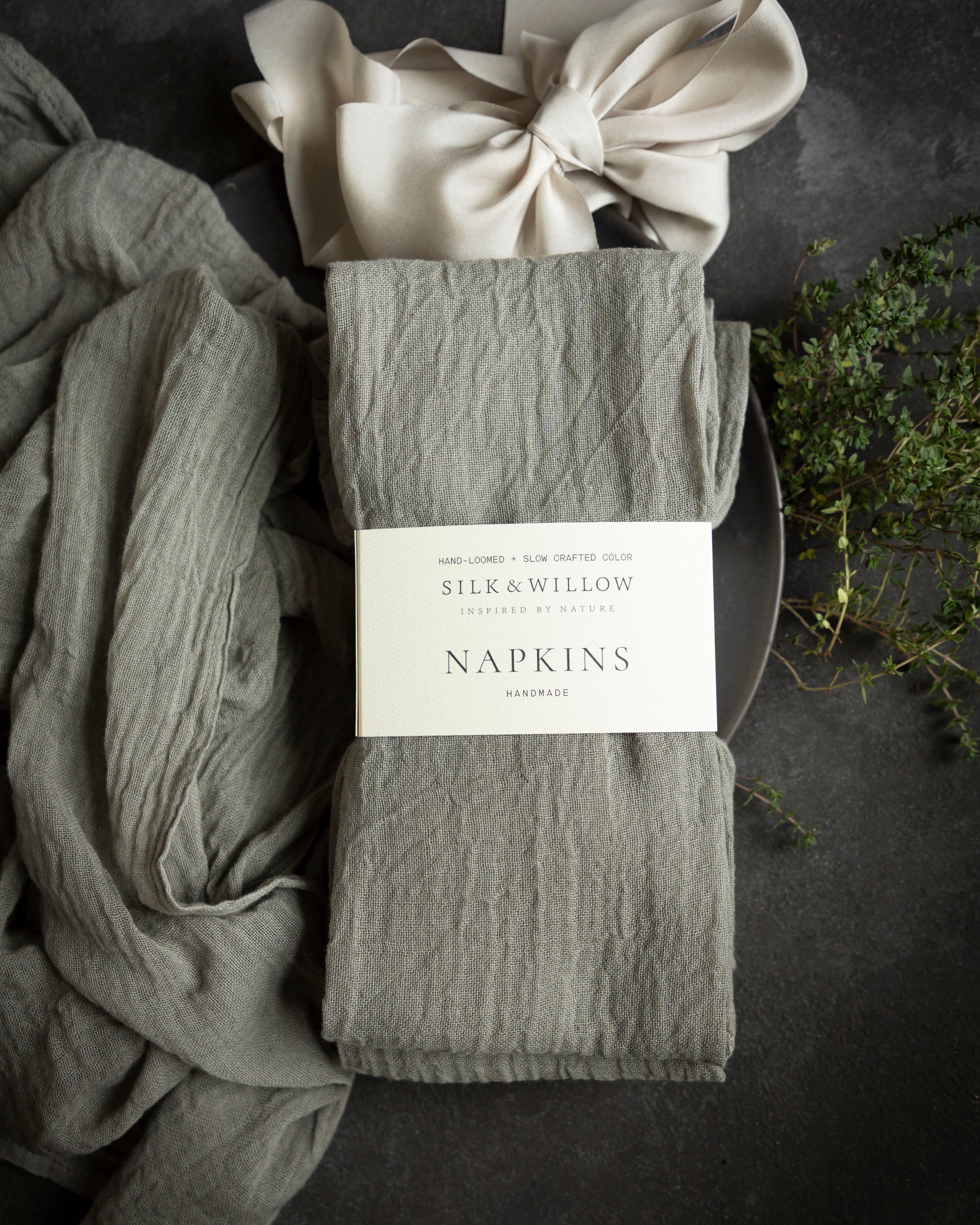 french gray sustainable cotton napkins for eco-friendly wedding and event decor.