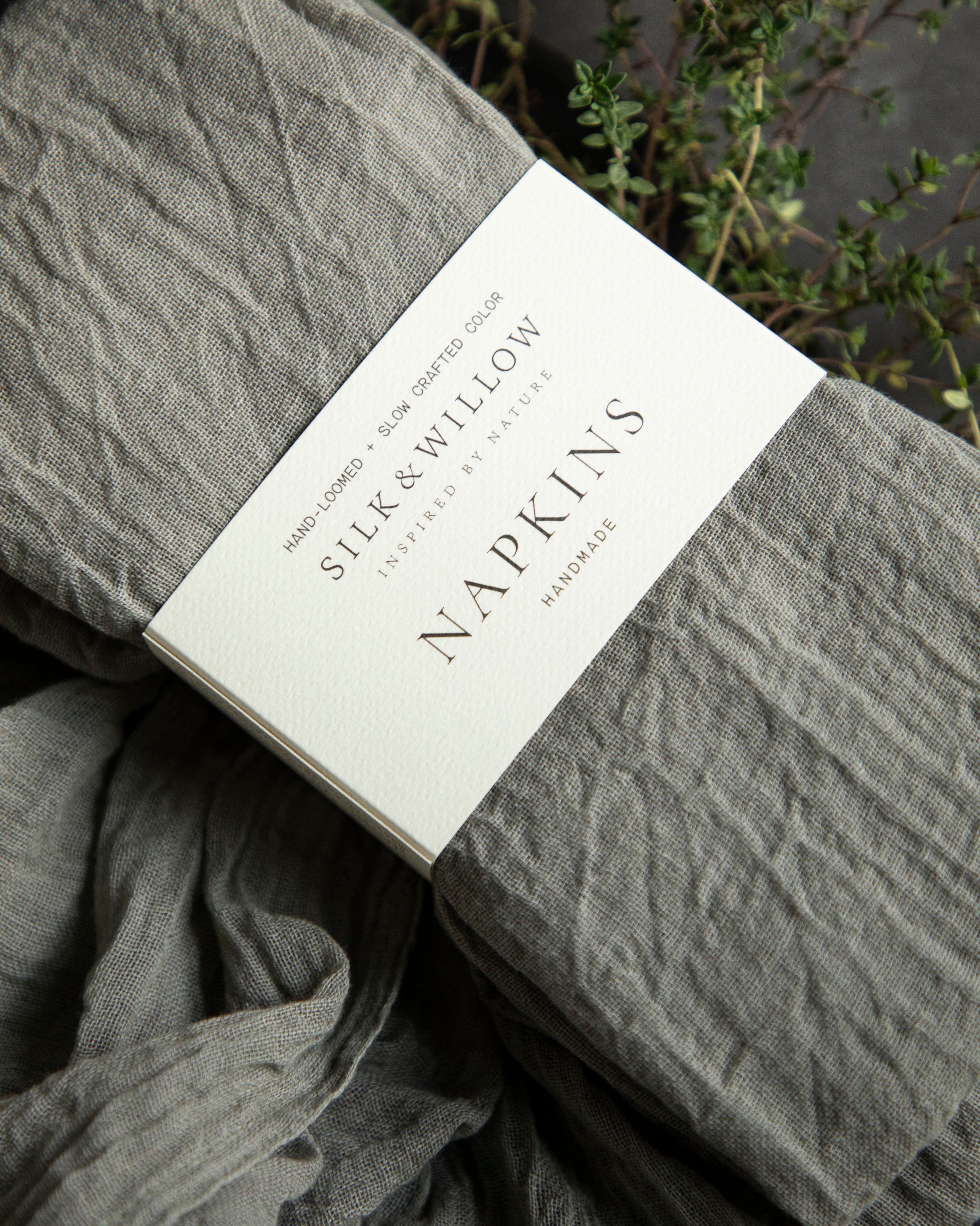 silk and willow hand-loomed and plant dyed cotton napkins.