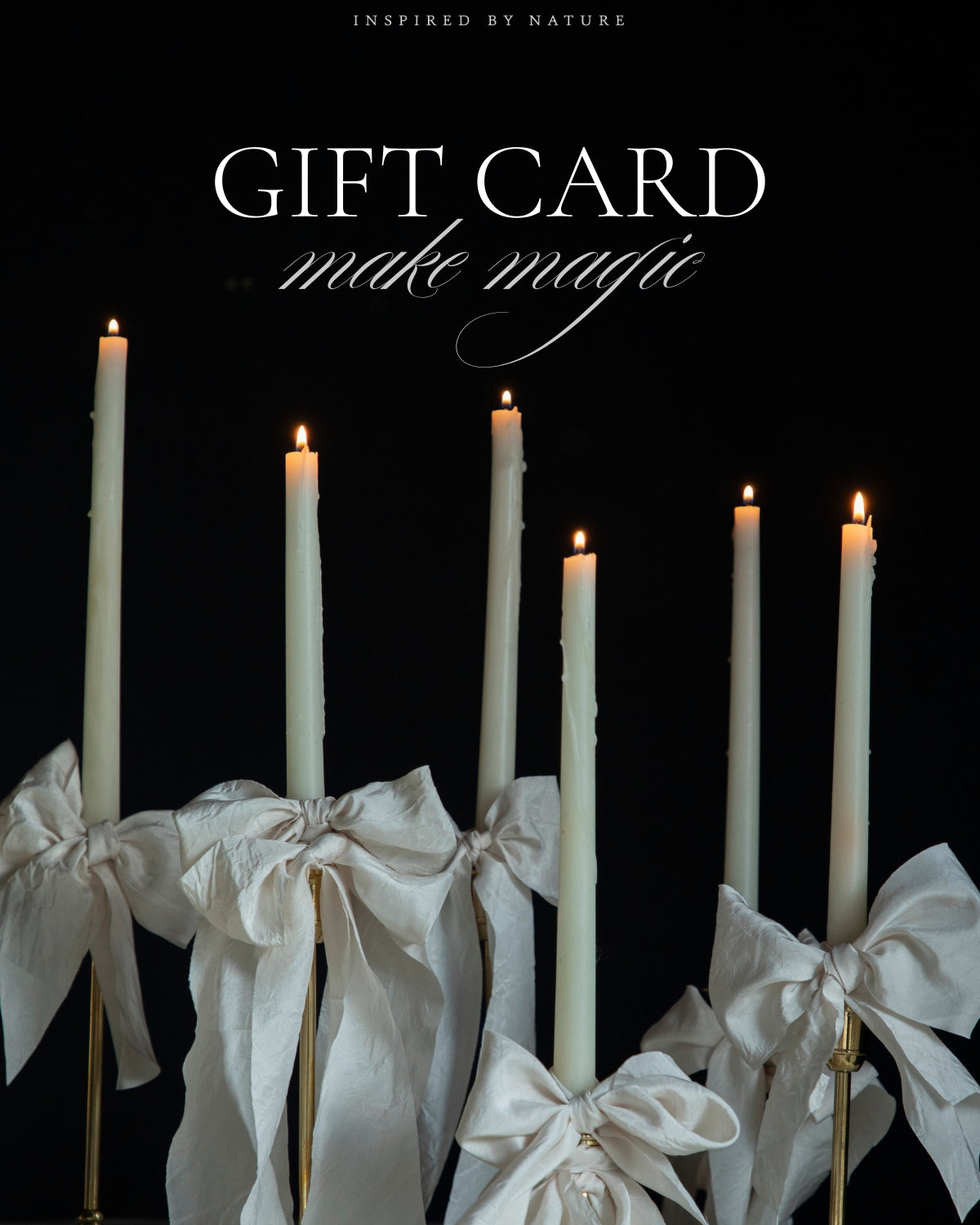 Silk & Willow gift card with candles and bows on a dark background