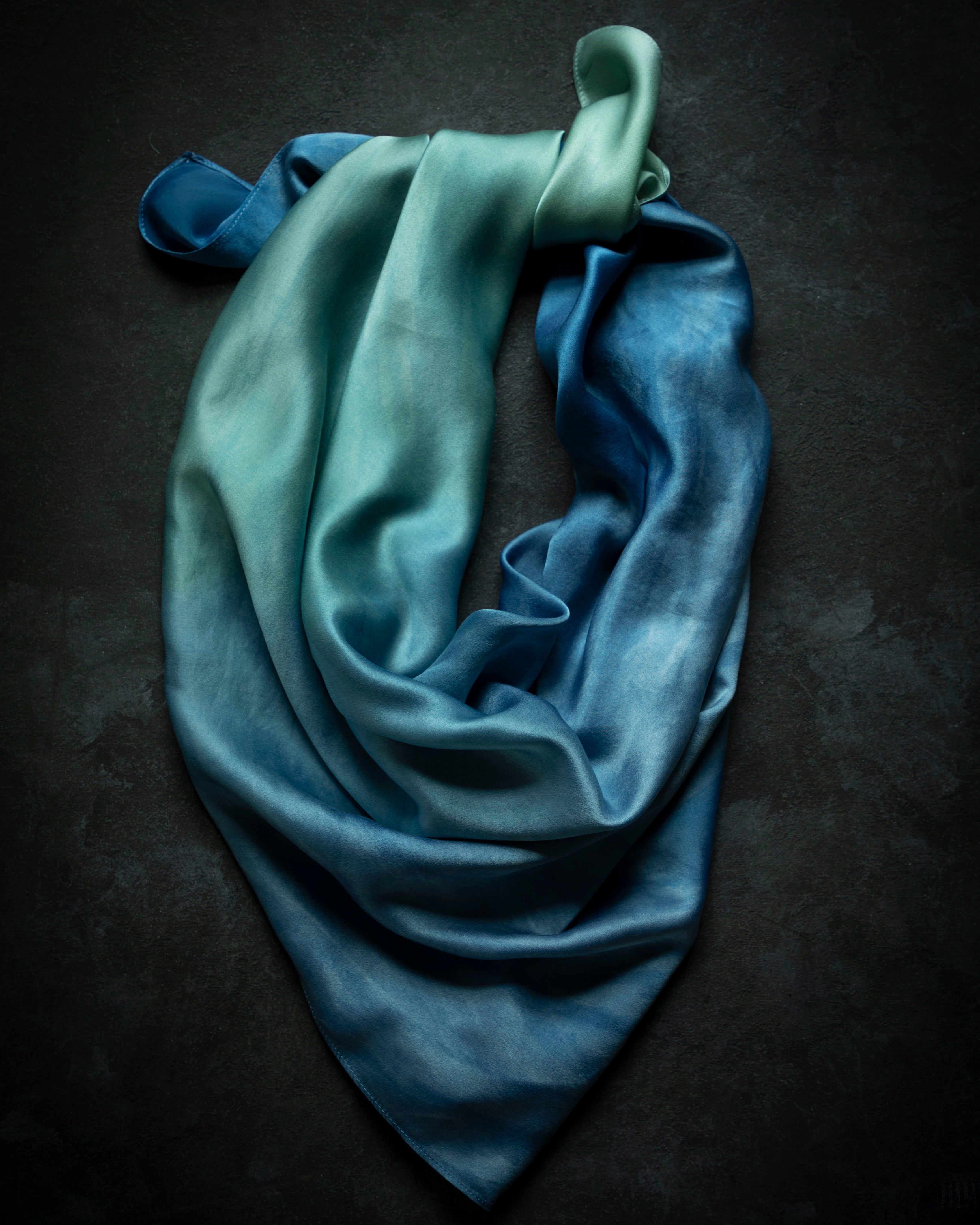 indigo dyed silk satin scarf