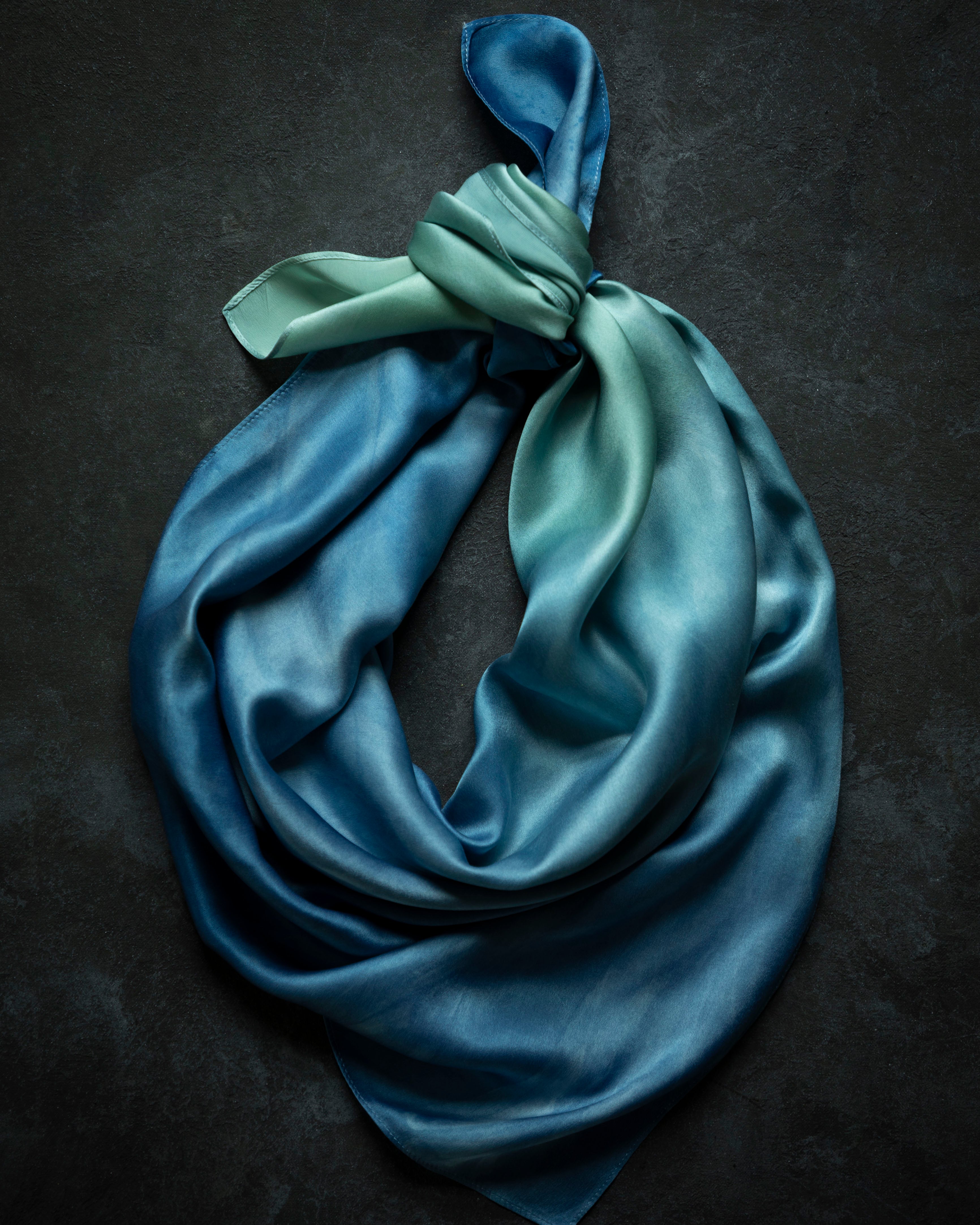 indigo dyed silk satin scarf