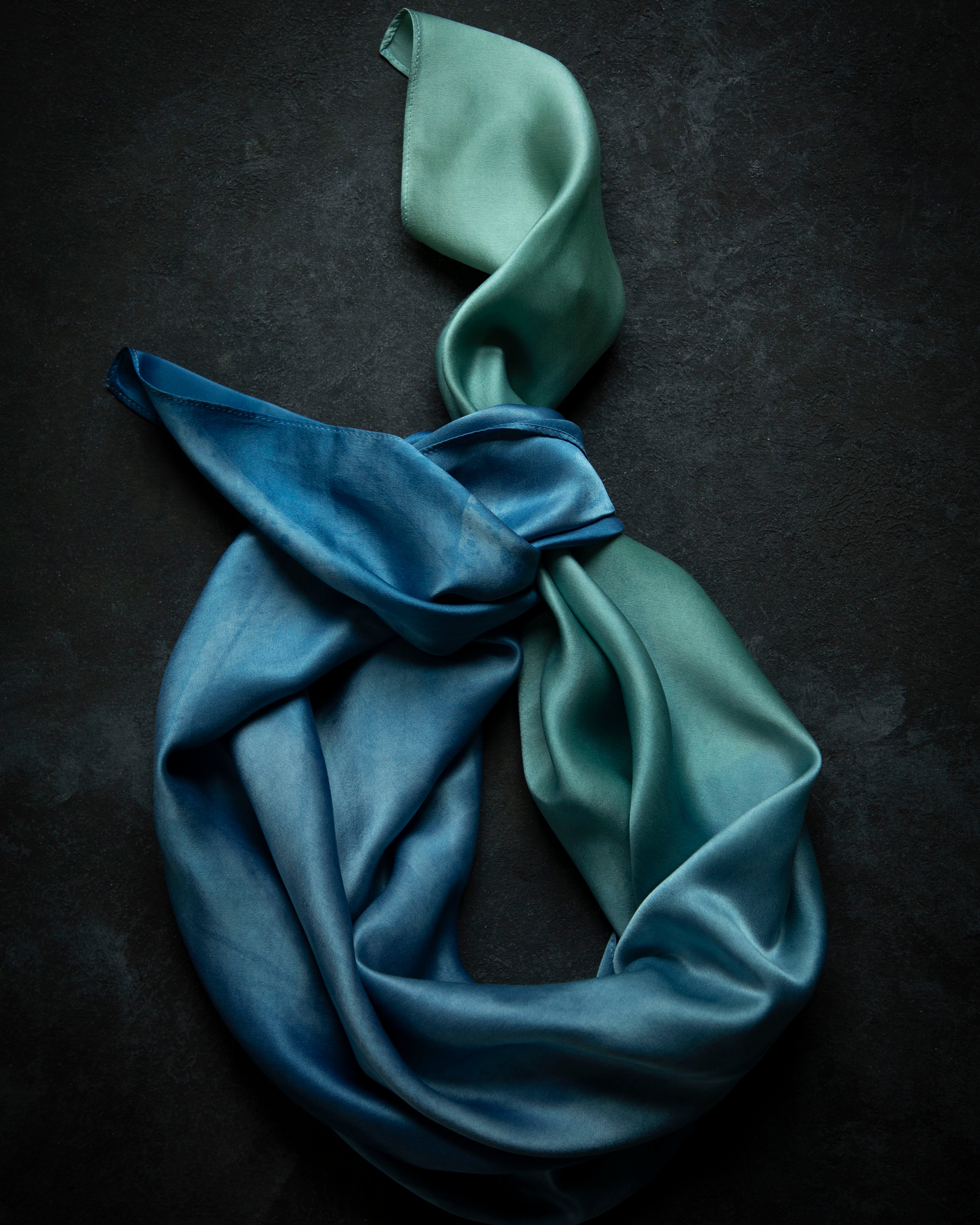 indigo dyed silk satin scarf