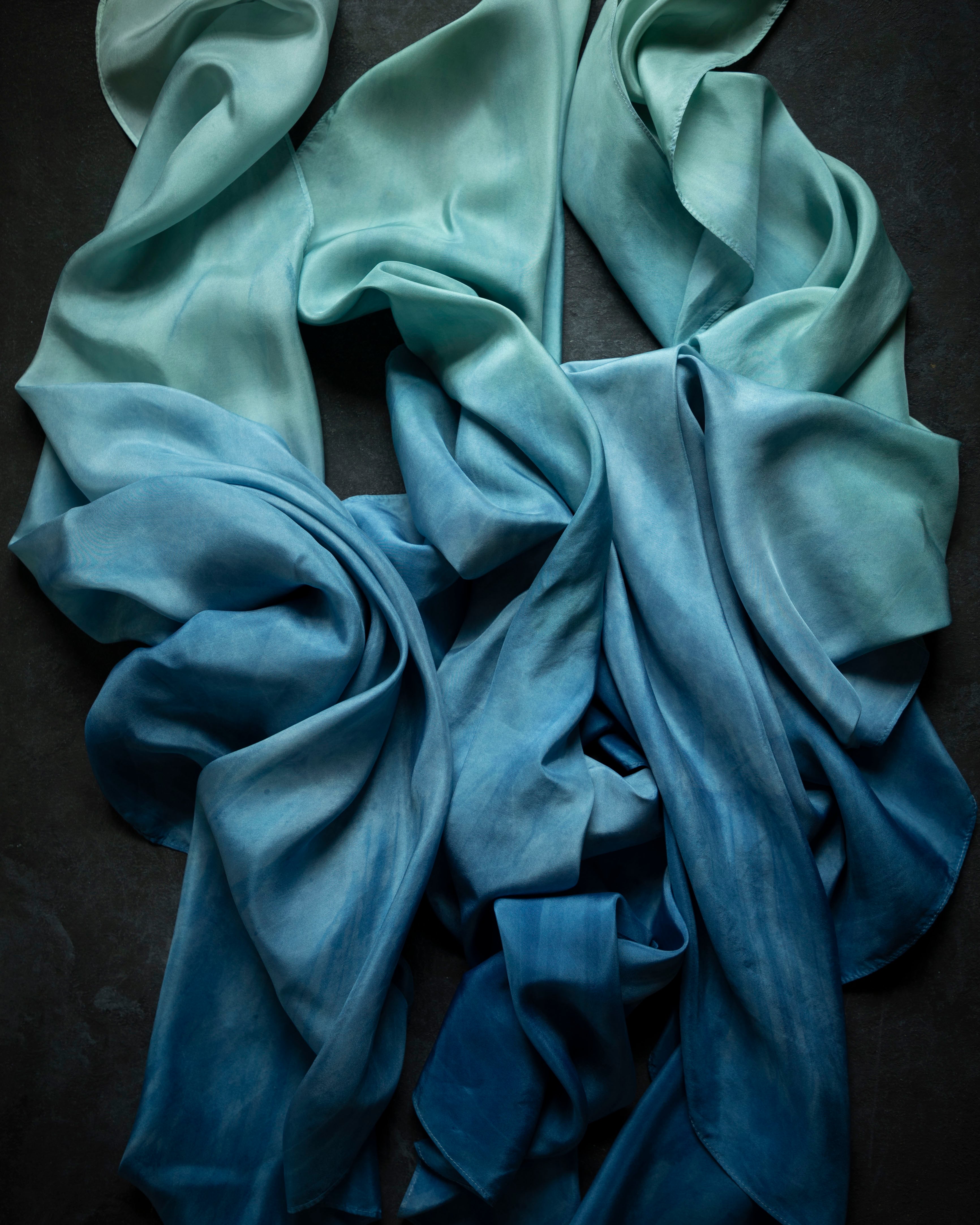 indigo dyed silk scarves