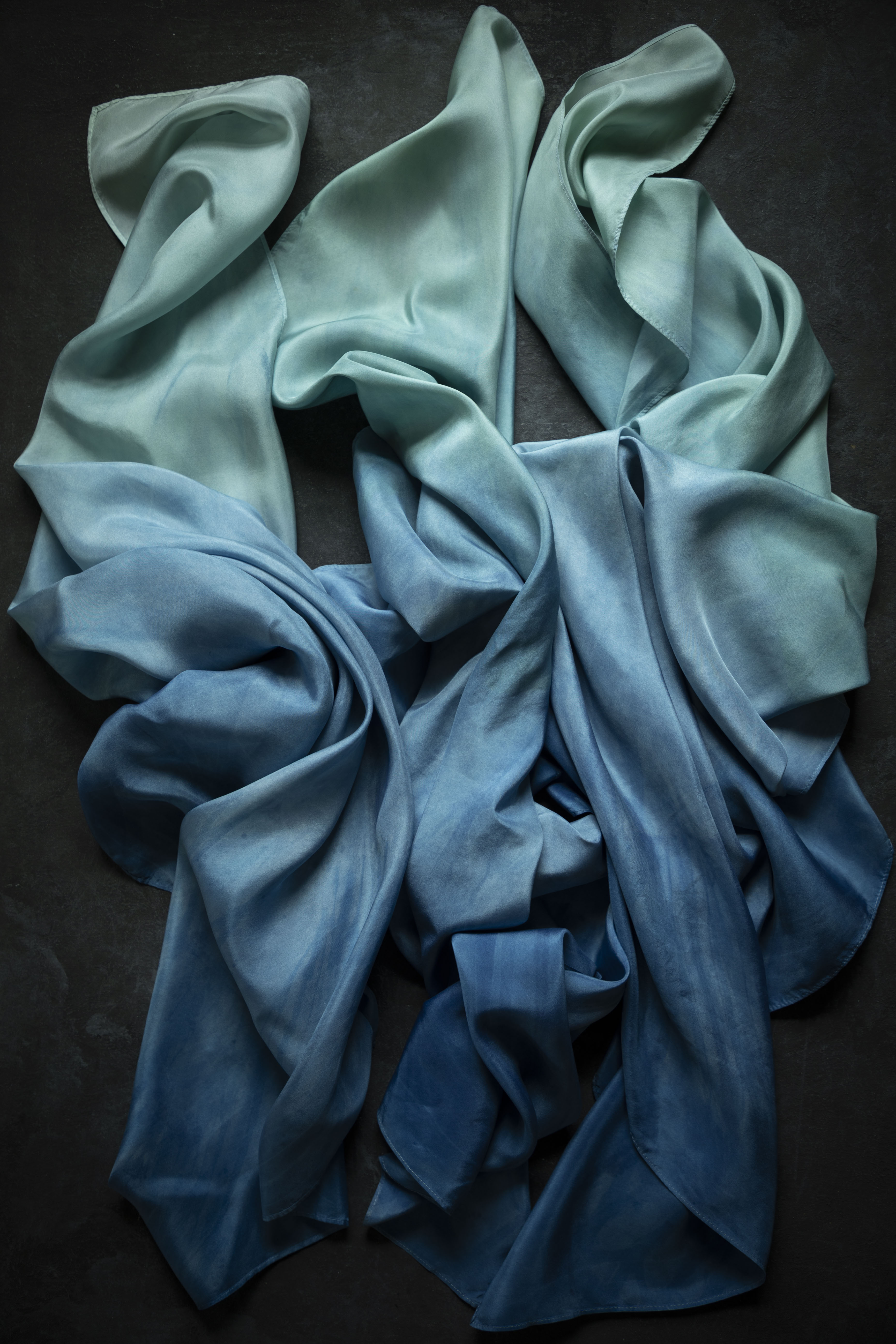 indigo dyed silk scarves