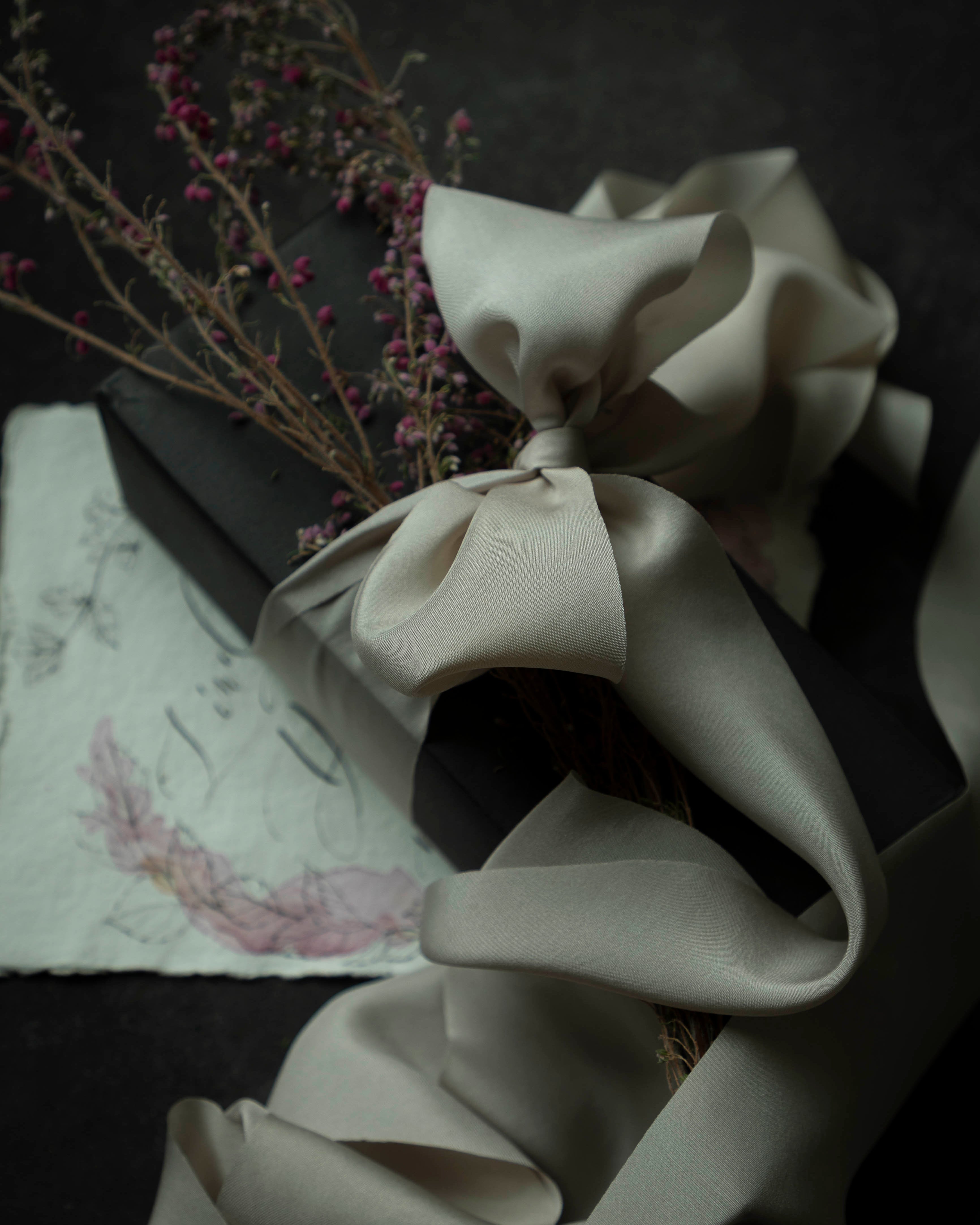 luxury gift wrapping ribbon on a black box