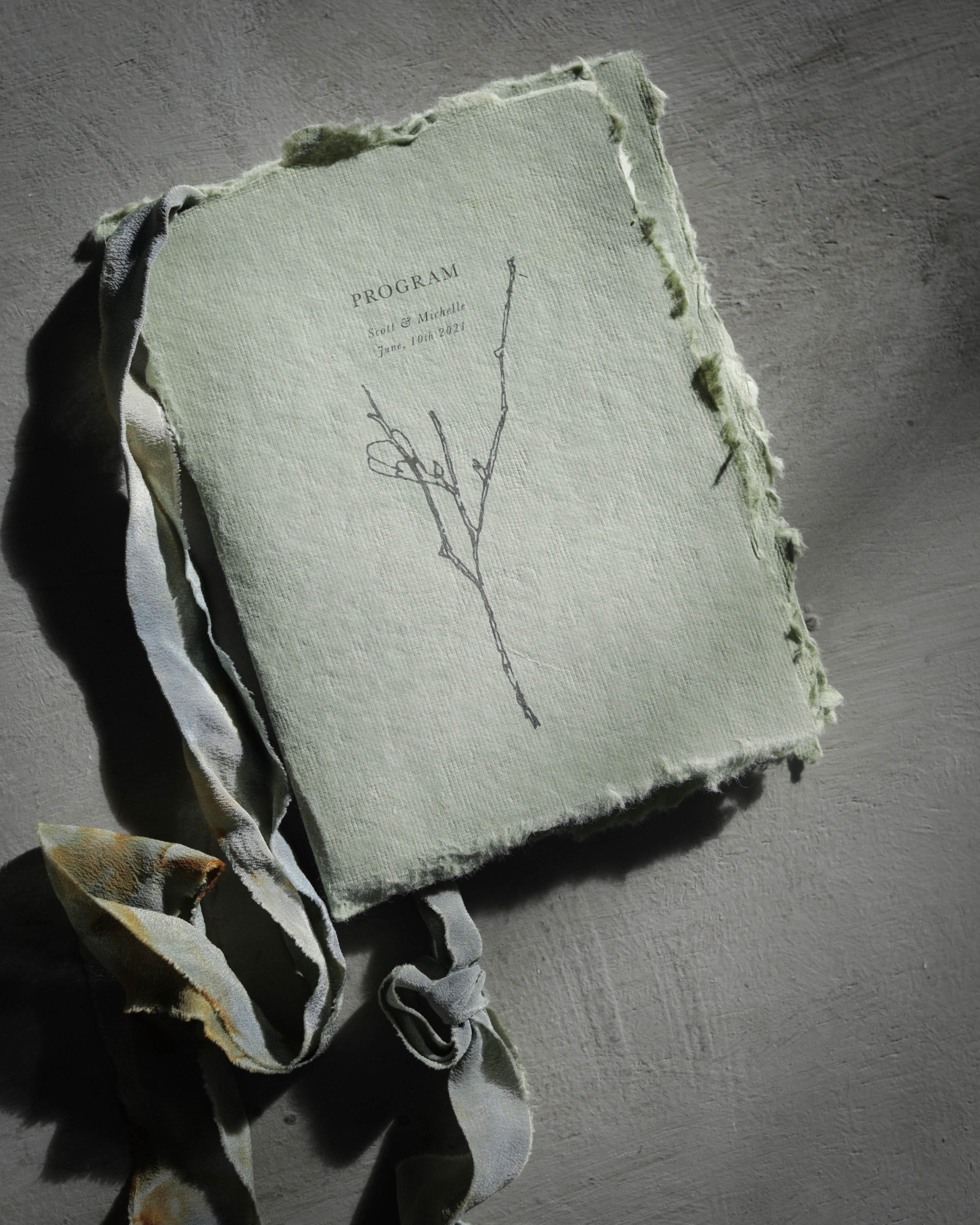 custom wedding programs with handmade paper by silk and willow