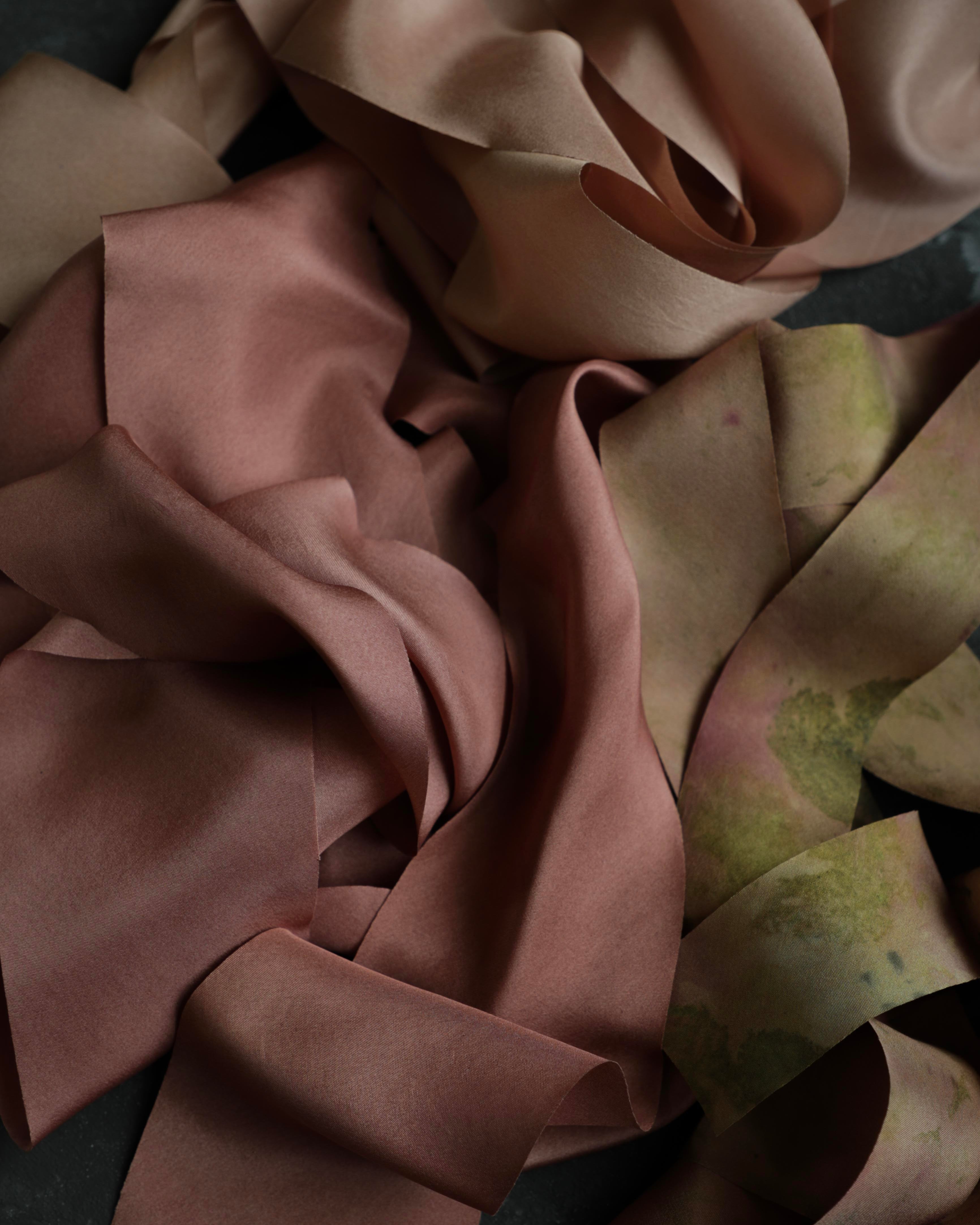 hand dyed silk ribbons in coral and rose color palette