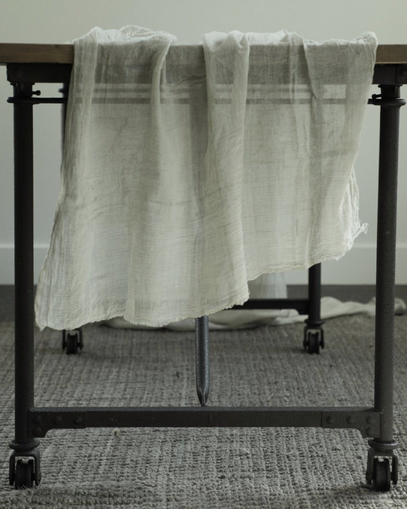 sustainable table linens, hand dyed table runner, silk and willow table runner, gray textiles