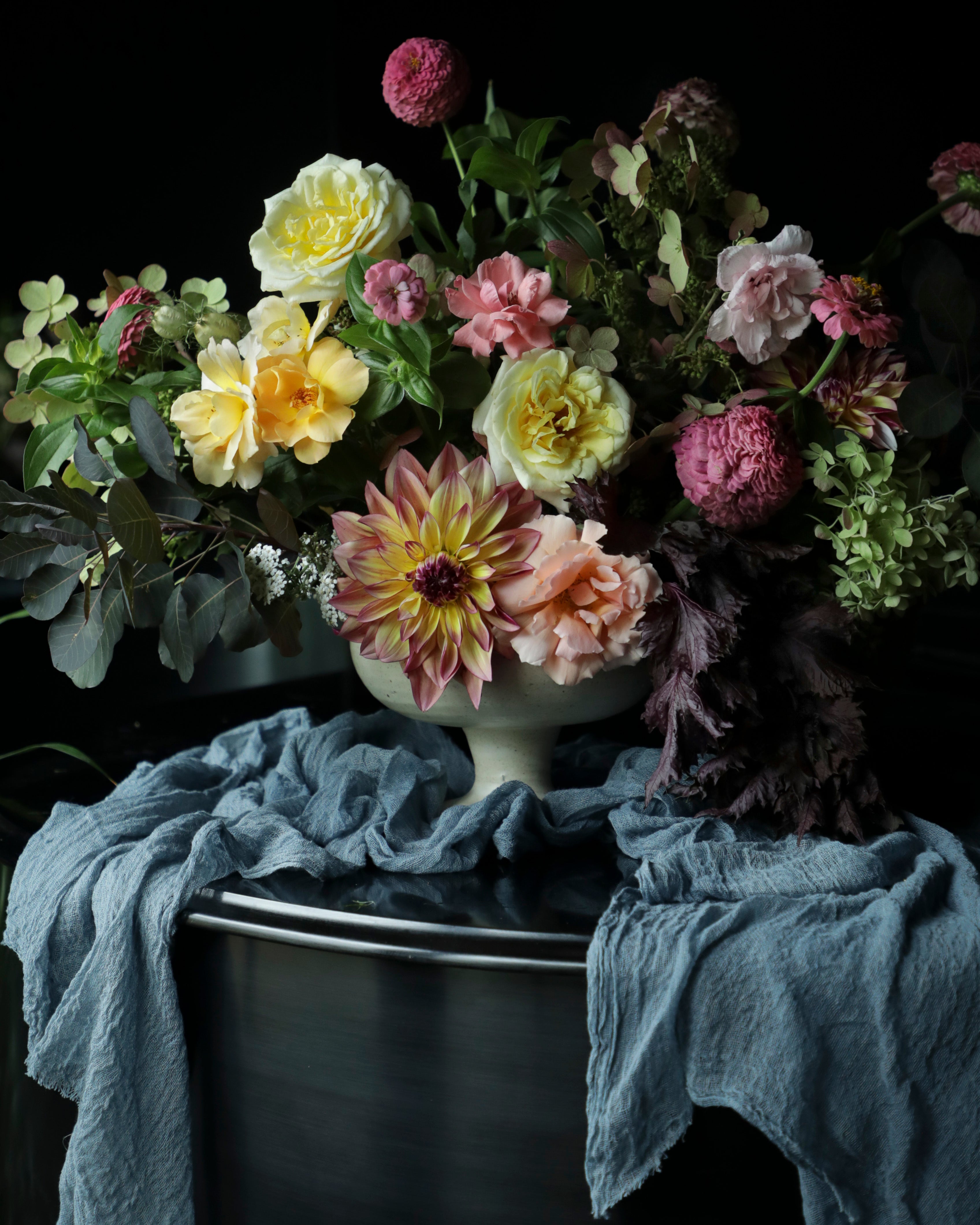 natural dyed table linens, table runner, wedding decor