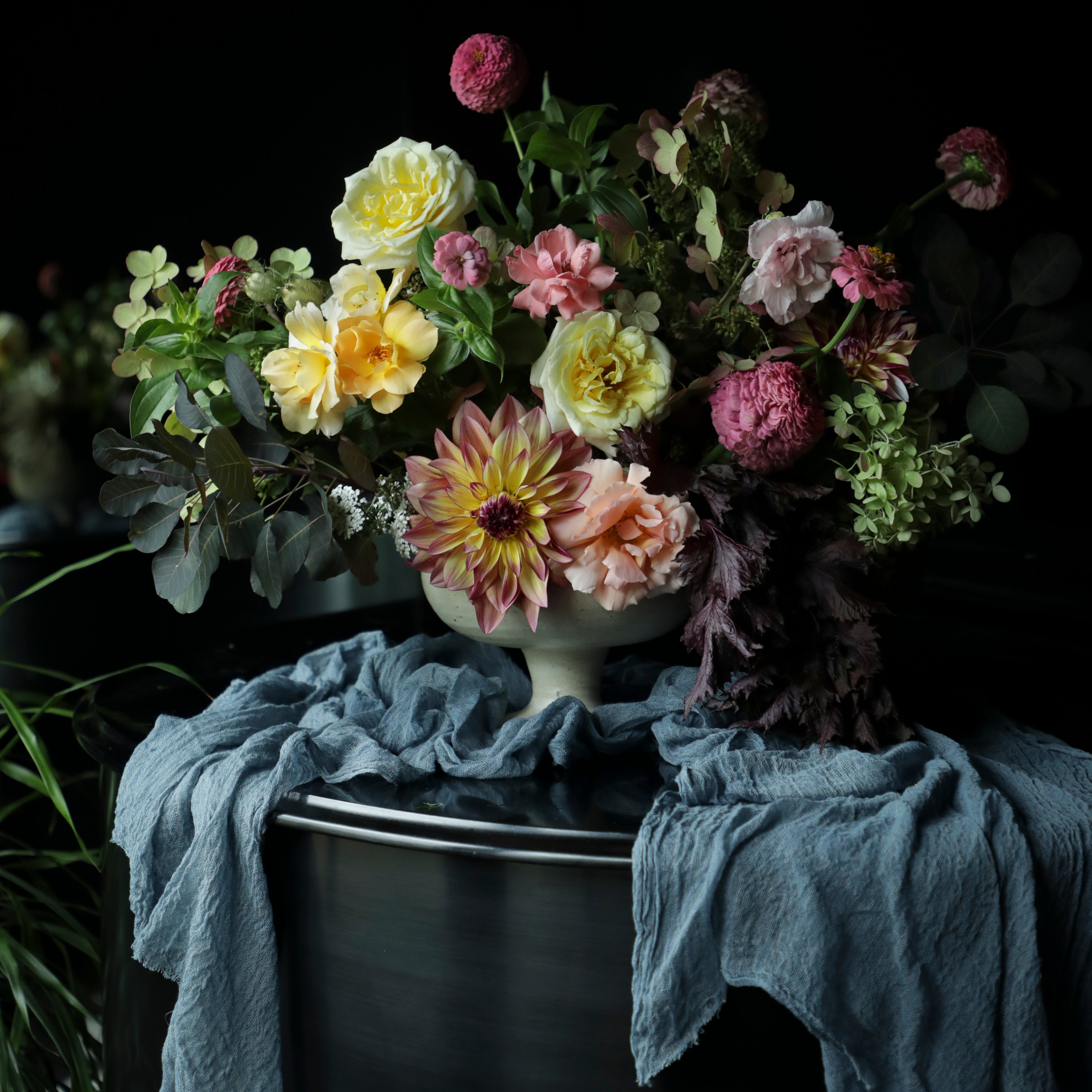 natural dyed table linens, table runner, wedding decor