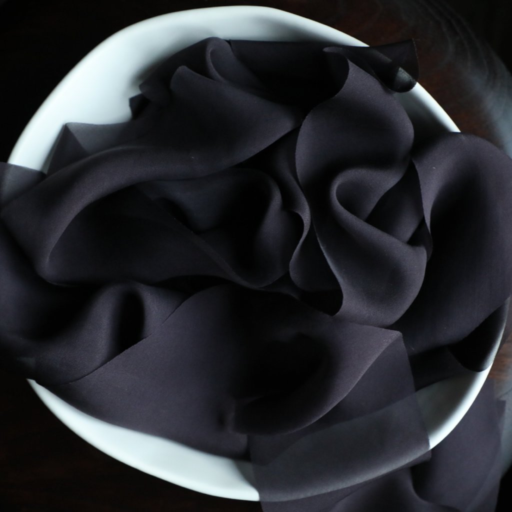 black ribbon. Silk & Willow bouquet silk ribbon. Plant dyed silk ribbon. luxe wedding.