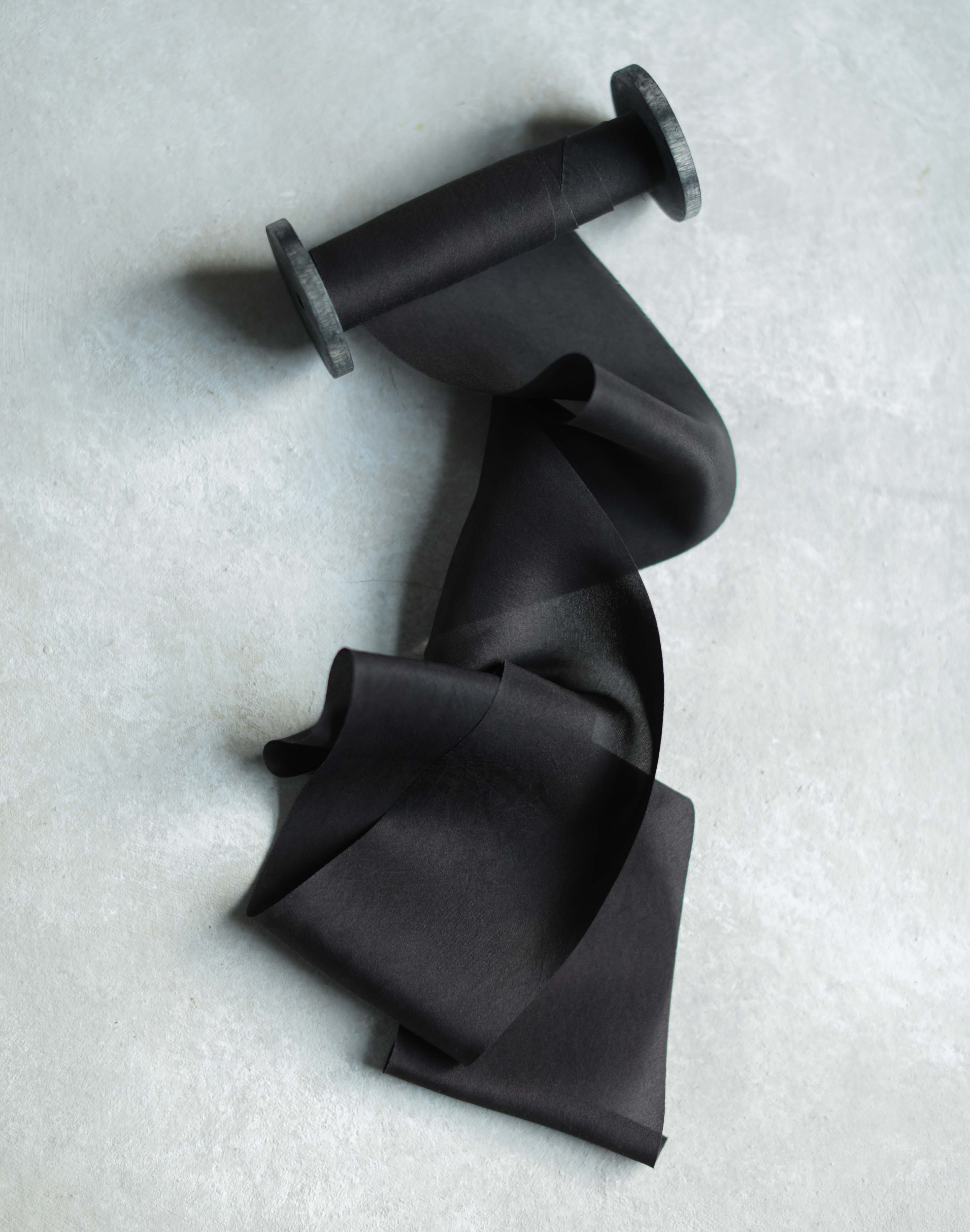 black silk ribbon on wooden spool