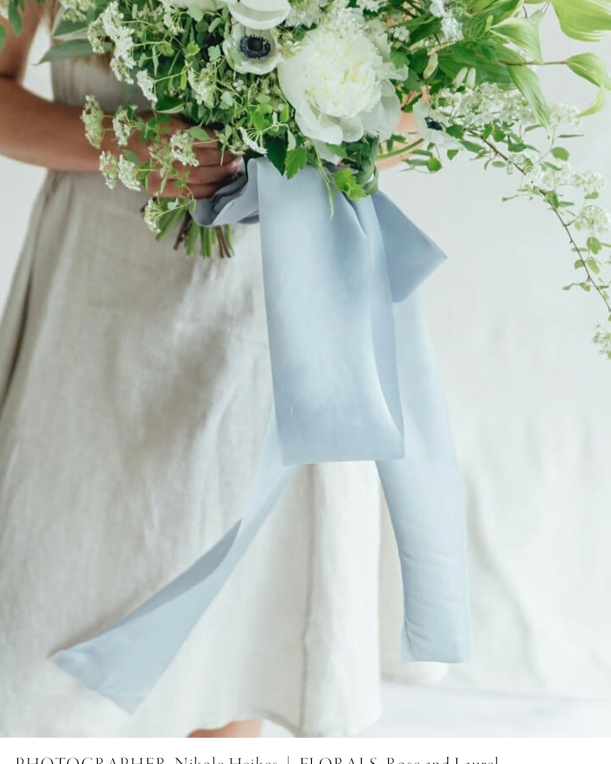 french blue silk ribbon on wedding bouquet