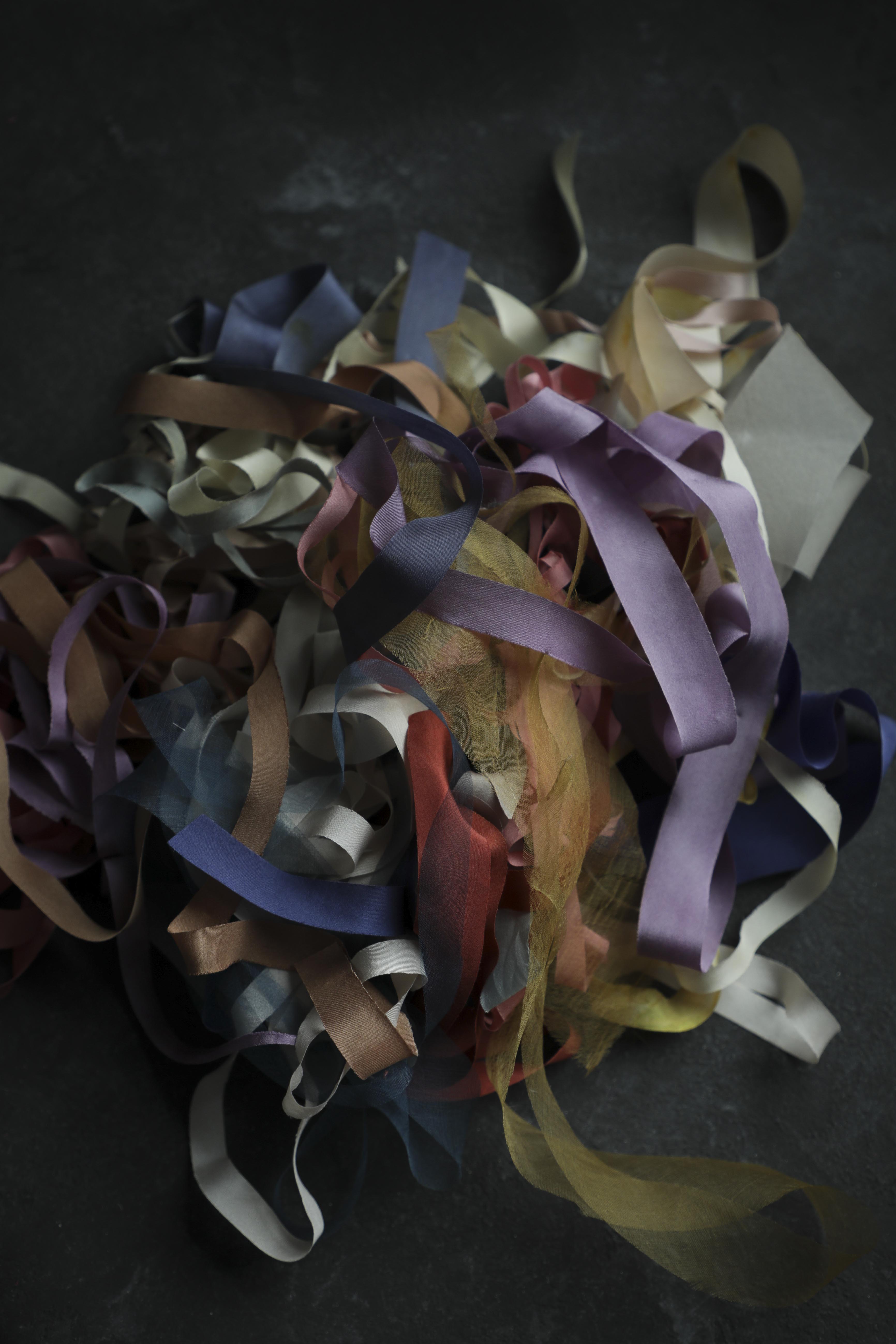 plant dyed silk ribbons
