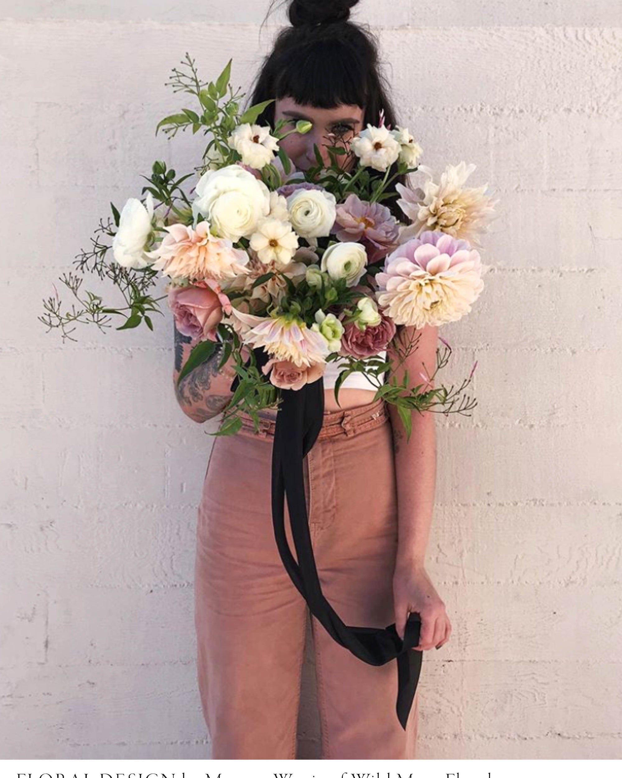 bridal bouquet with black silk ribbon