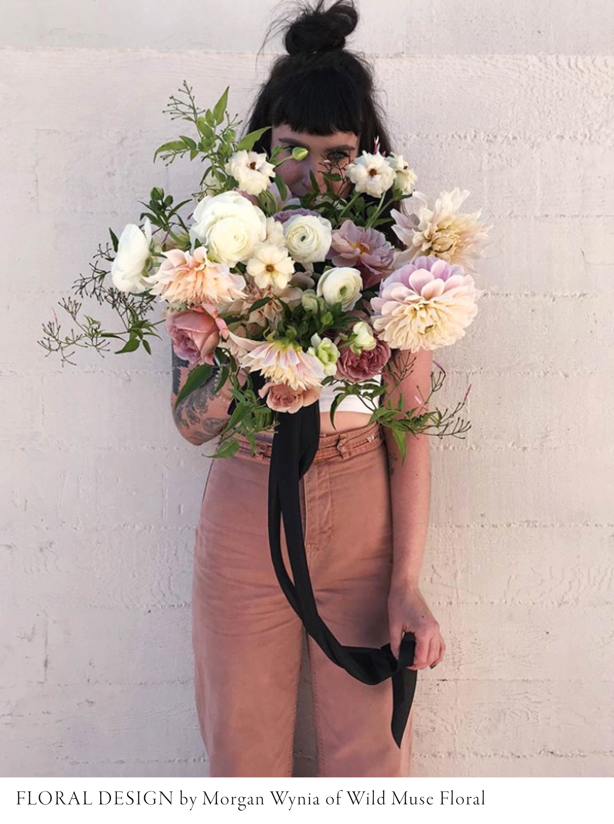 bridal bouquet with black silk ribbon