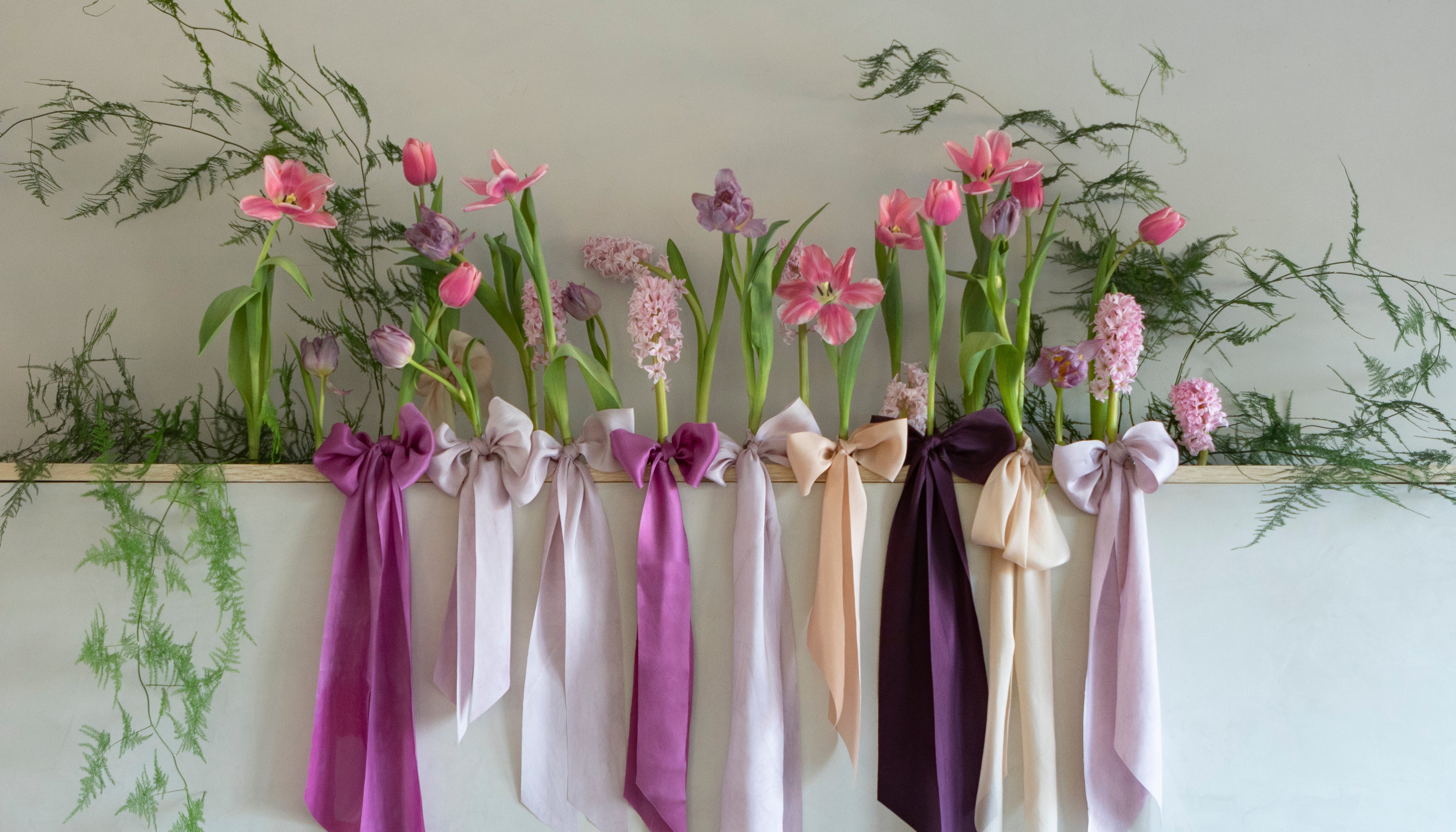 Spring Flower Display with Silk Ribbon Bows