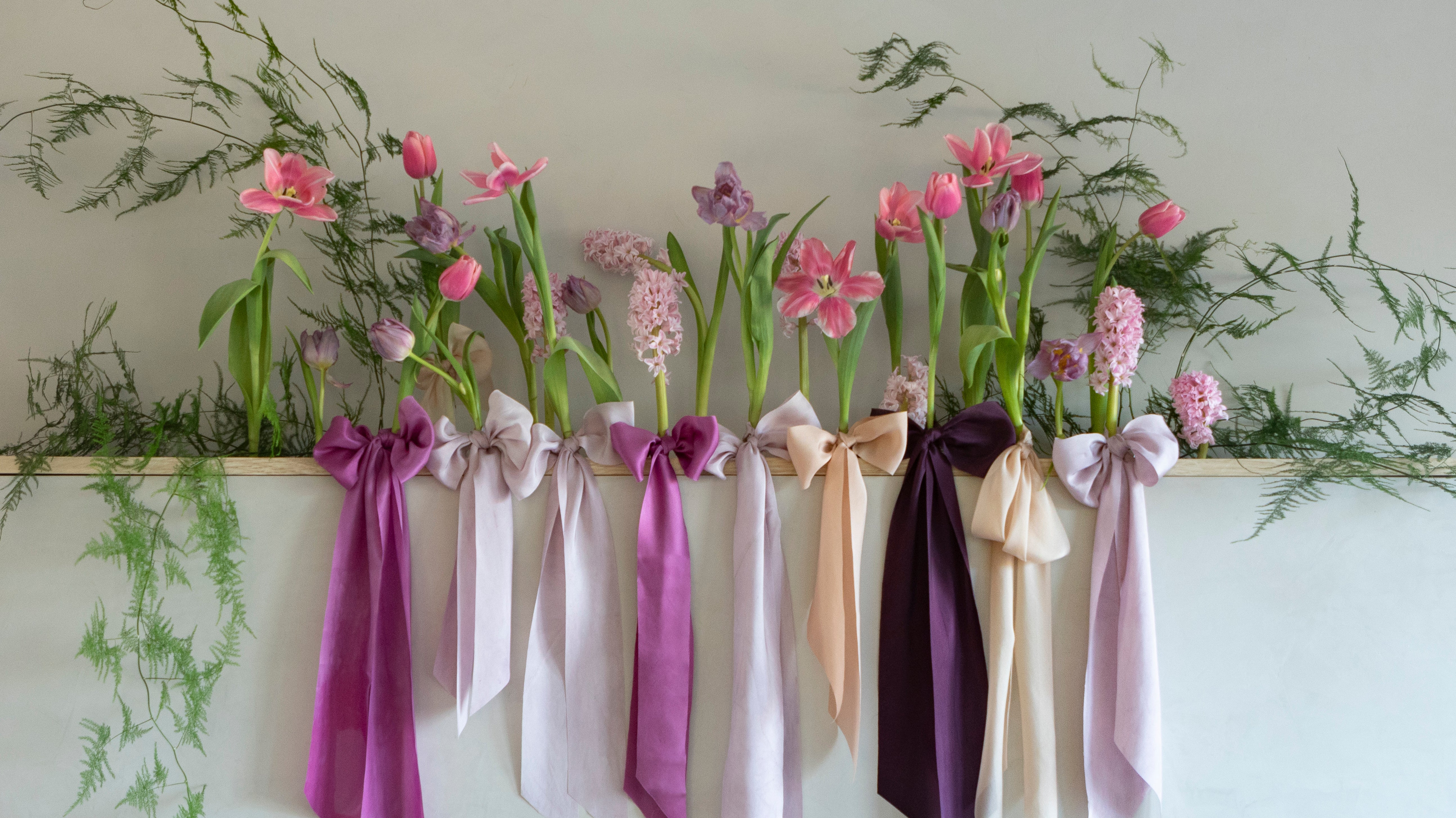 Spring Flower Display with Silk Ribbon Bows