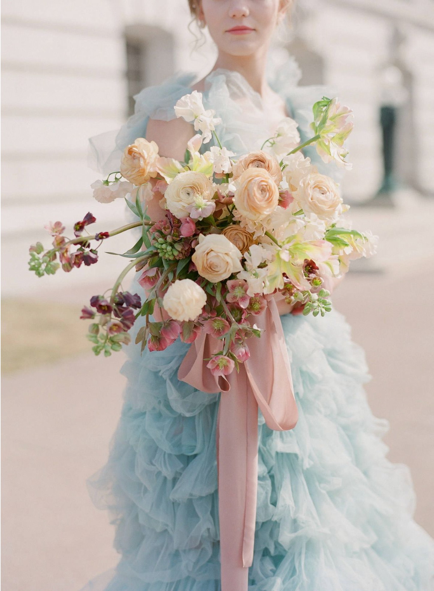 pink and blue wedding dress Strapless Floral Wedding Dress Blue & Pink Bicolor Tulle Wedding Gown –  SELINADRESS