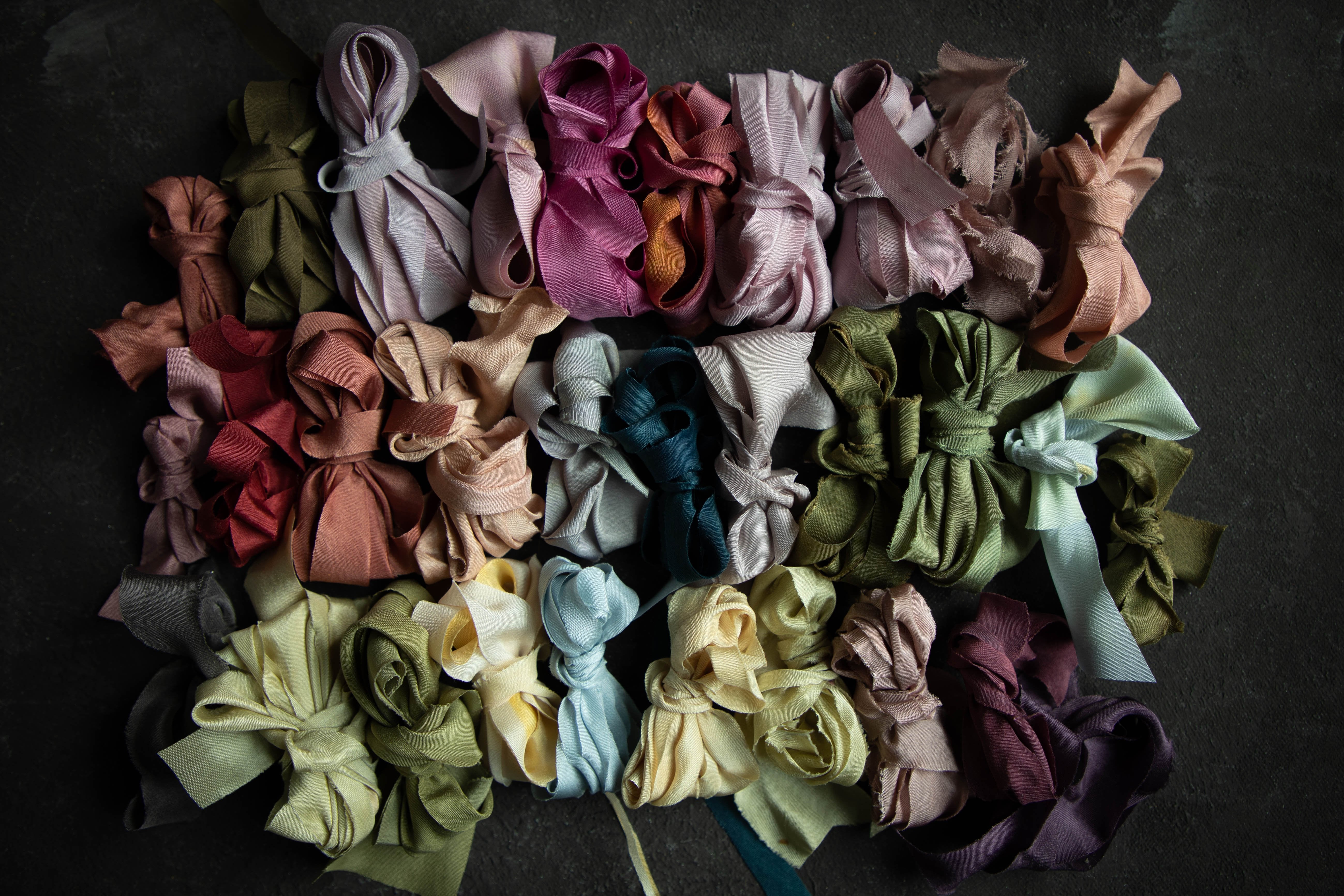 plant dyed silk ribbons by silk and willow