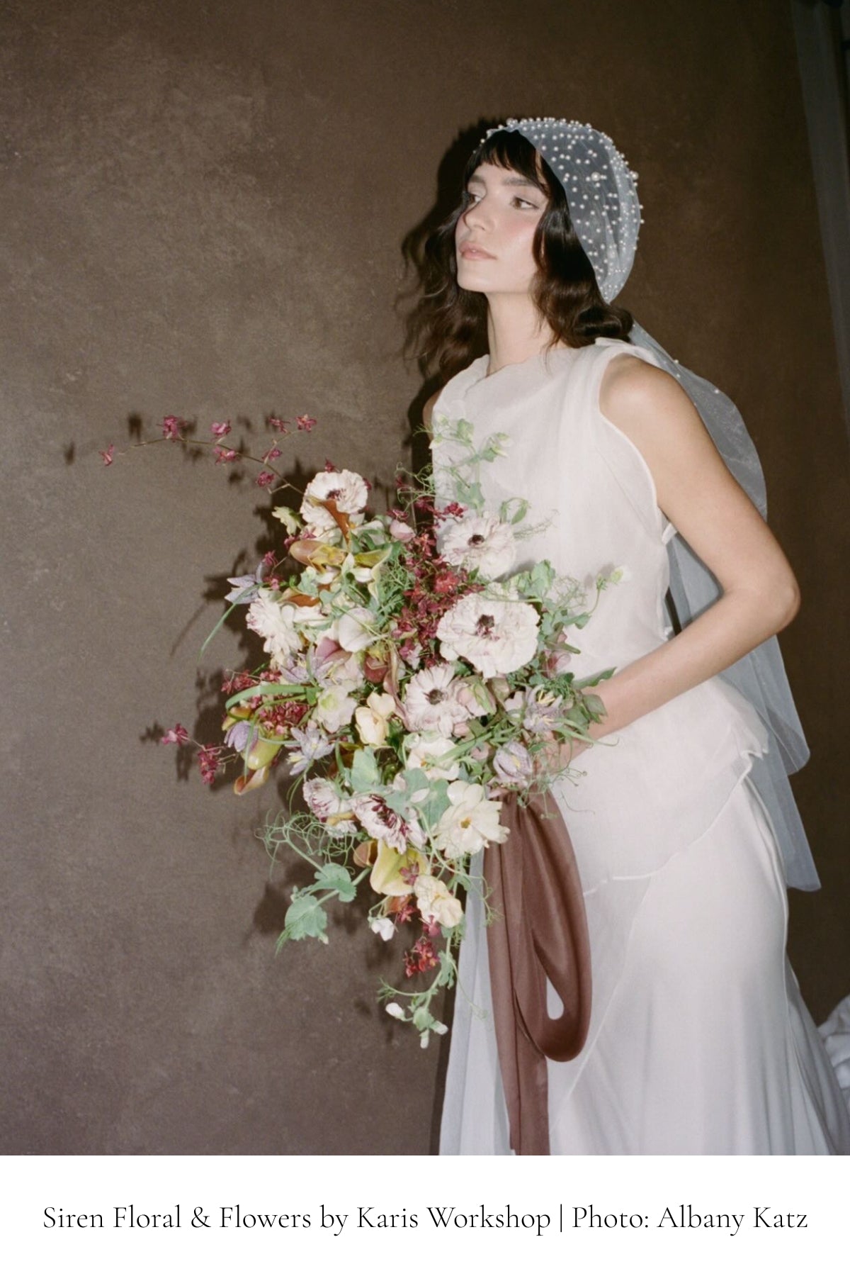 Silk & Willow Mocha silk ribbon on a bridal bouquet by Siren Floral Co. and Flowers by Karis
