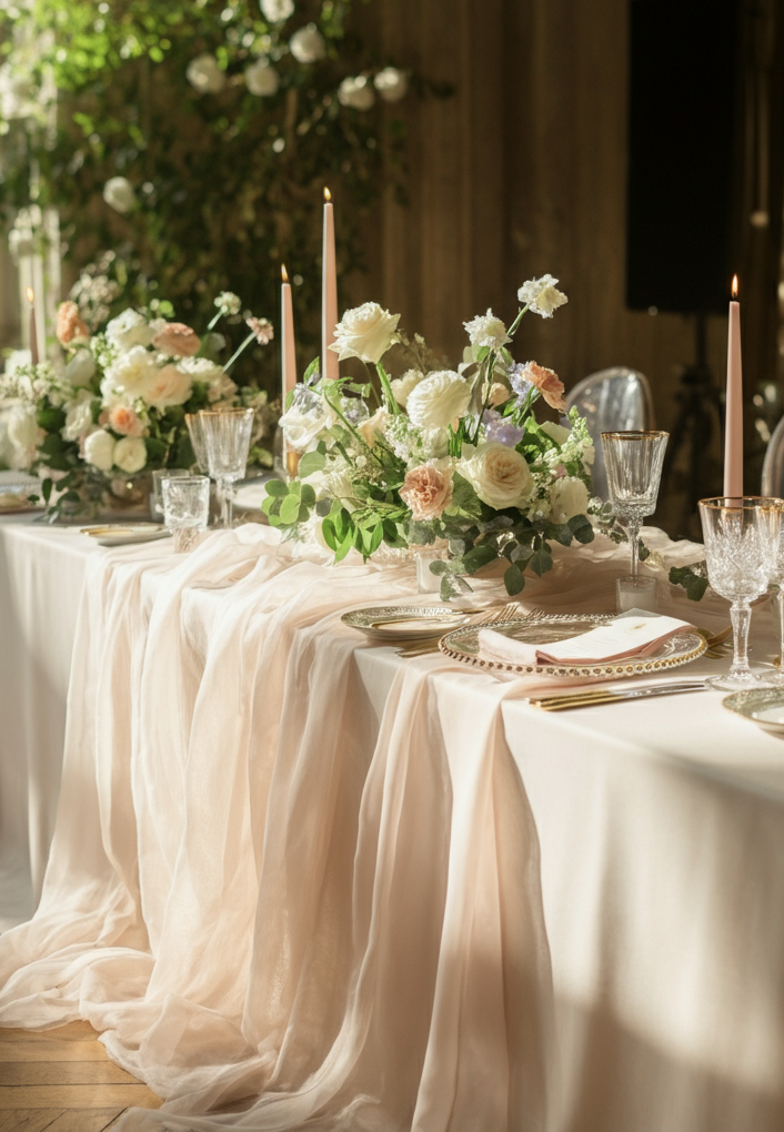 antique white sheer silk table linens