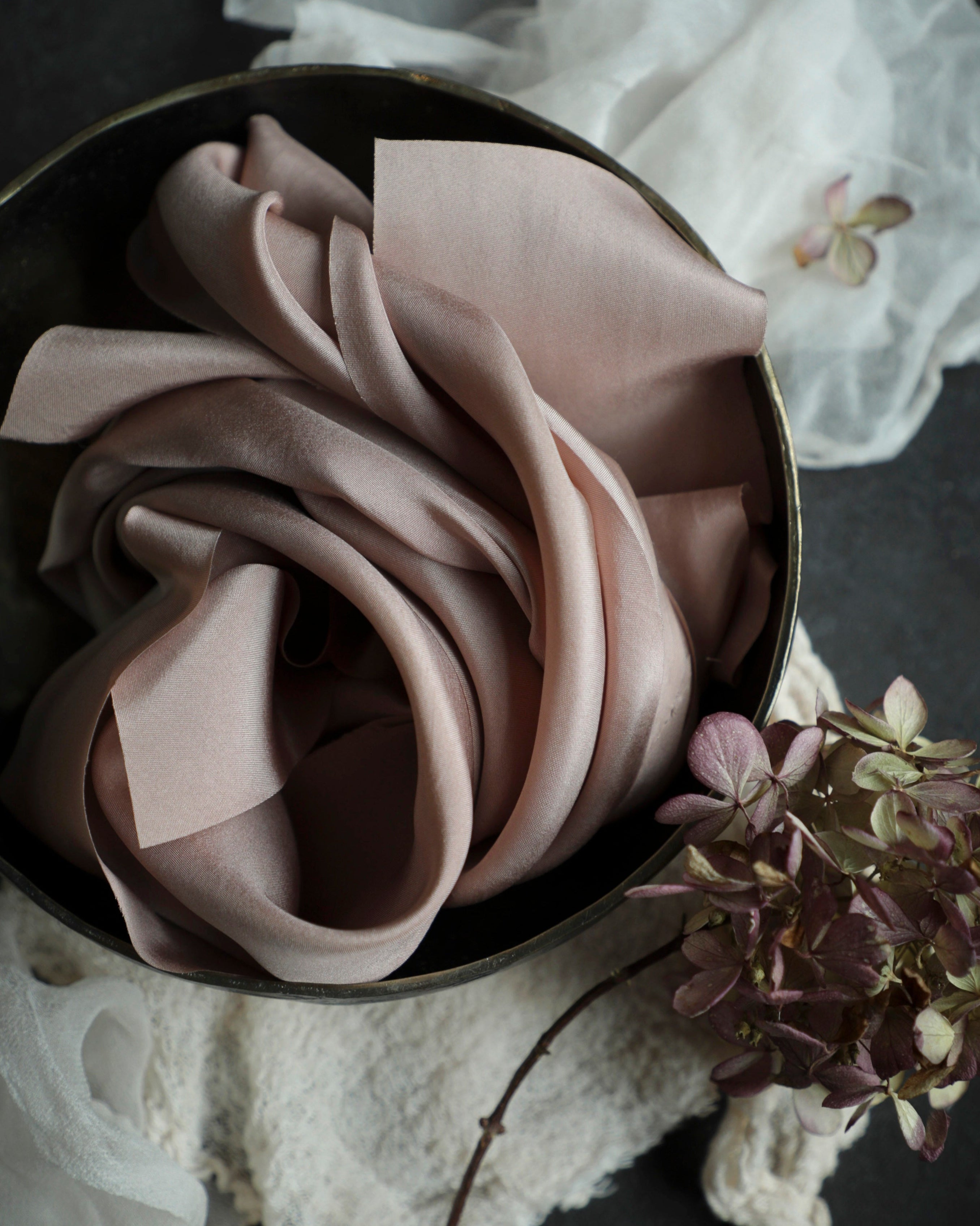 sustainable color, natural silk ribbon. wedding ribbon for wedding bouquet